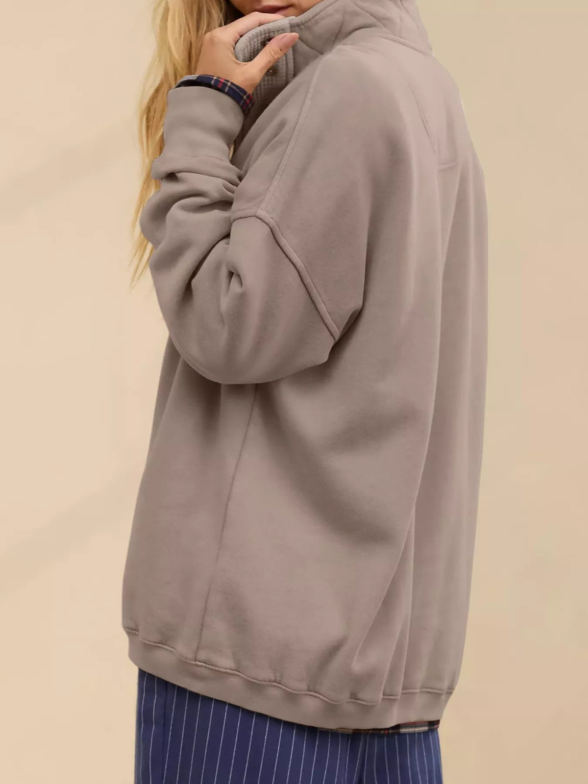 Half Snap Dropped Shoulder Sweatshirt - Lilixa.store