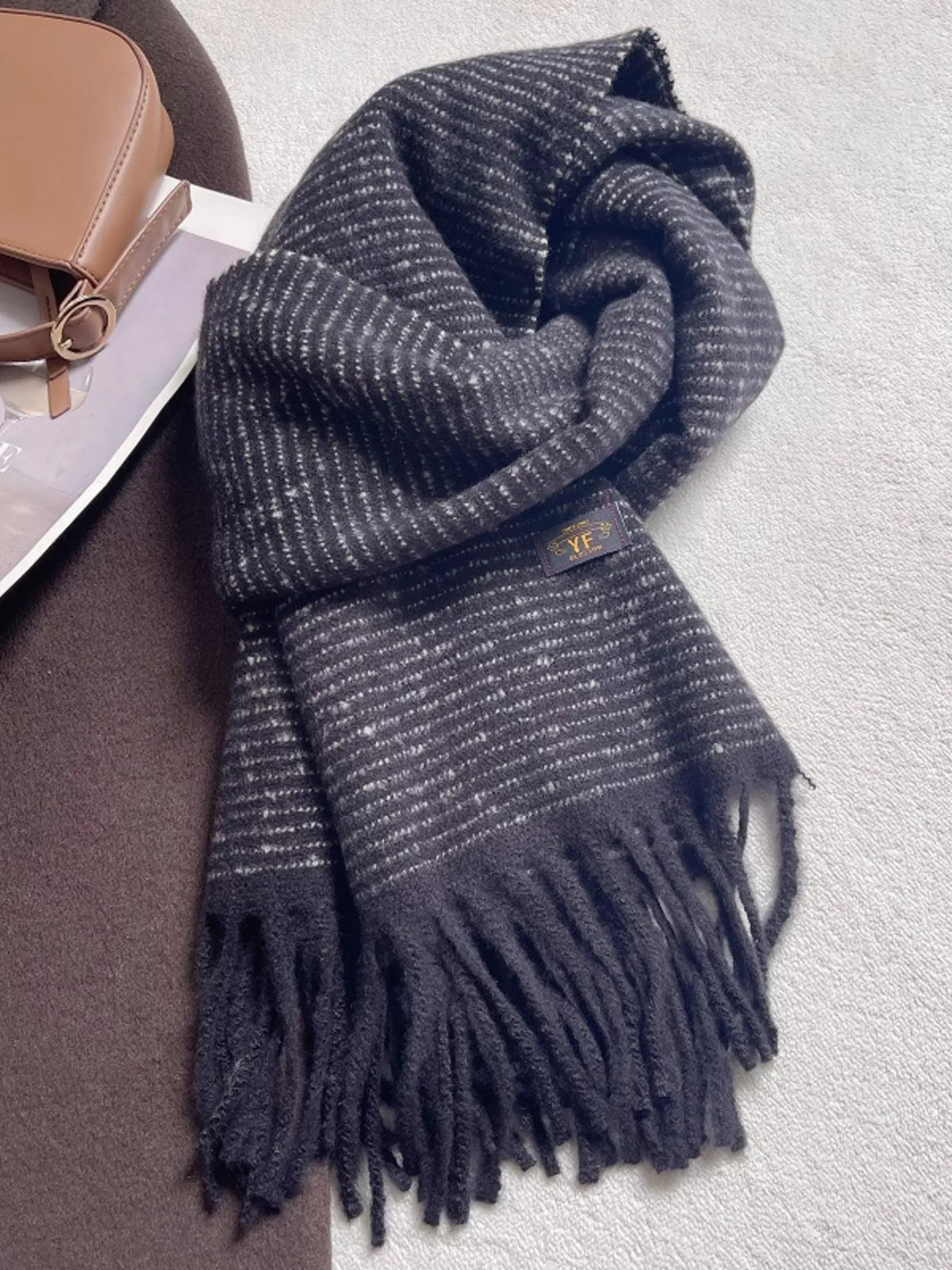 Warm Striped Tassel Scarf - Lilixa.store