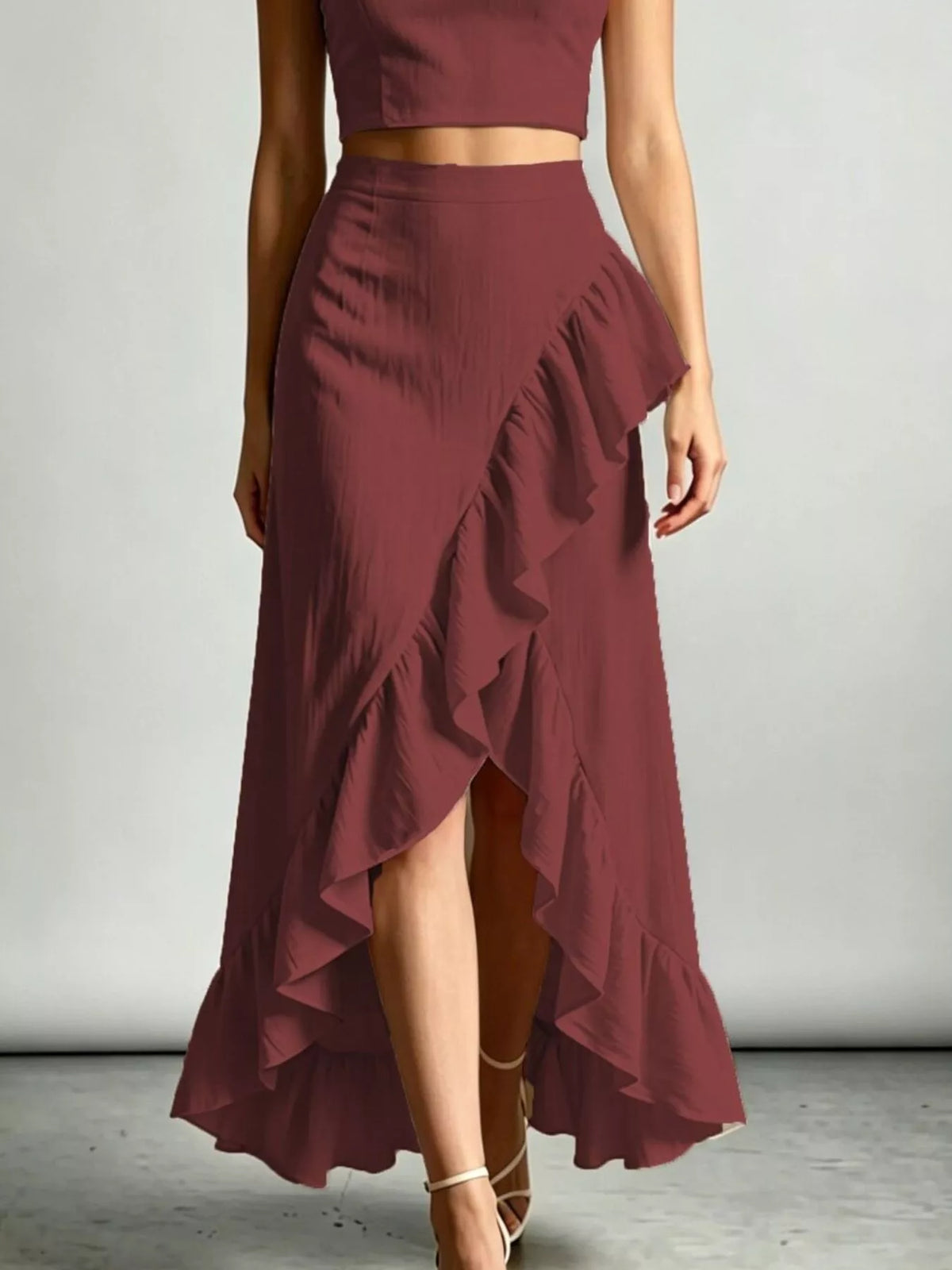 Halter Neck Crop Top and High-Low Maxi Skirt Two-Piece Set