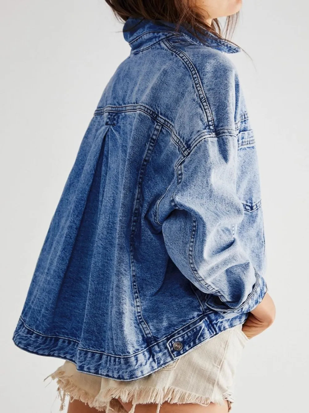 Pocketed Button Up Denim Jacket in Light Blue, view 9