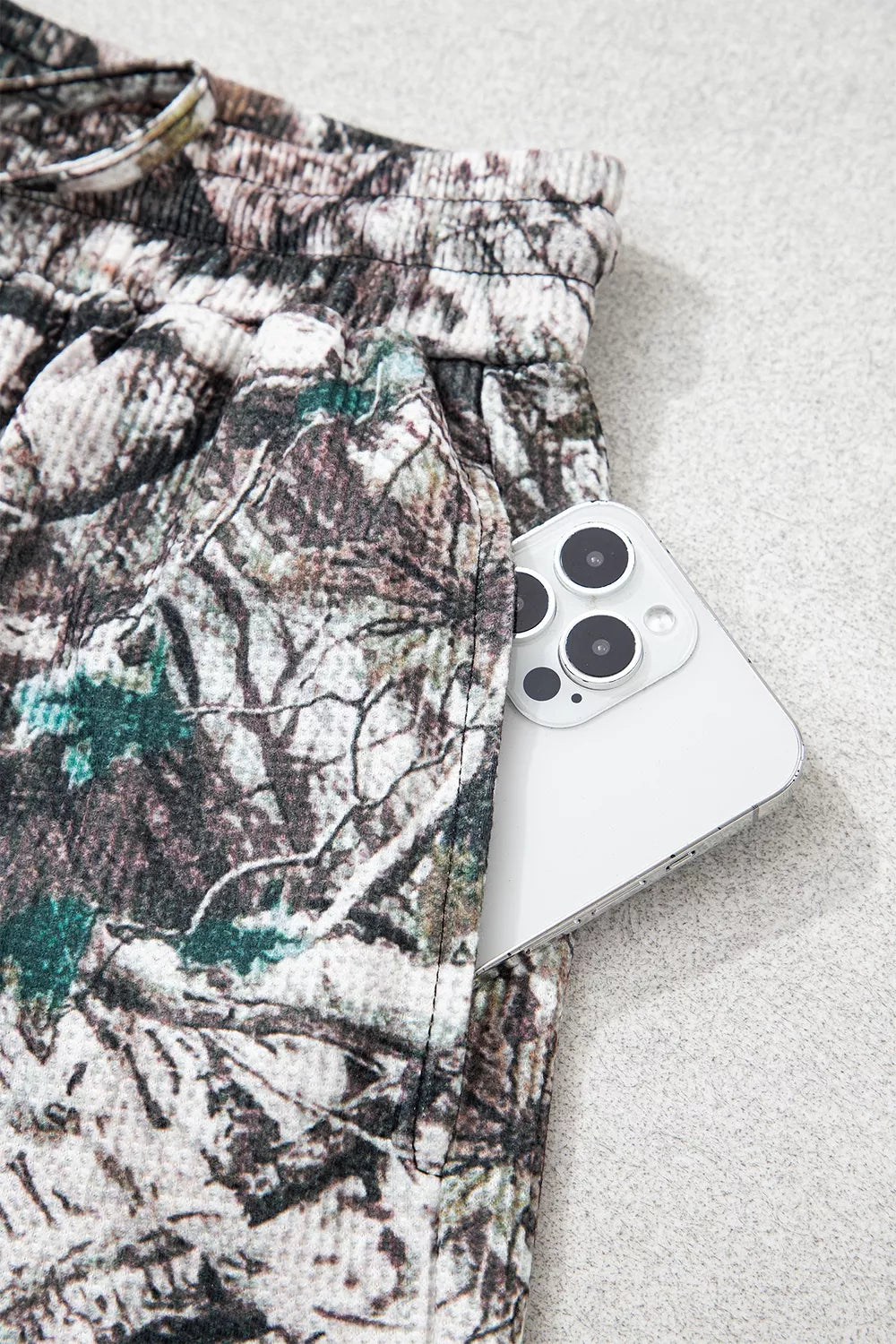 Camo Long Sleeve Top Elastic Waist Shorts Two Piece Set - Lilixa.store