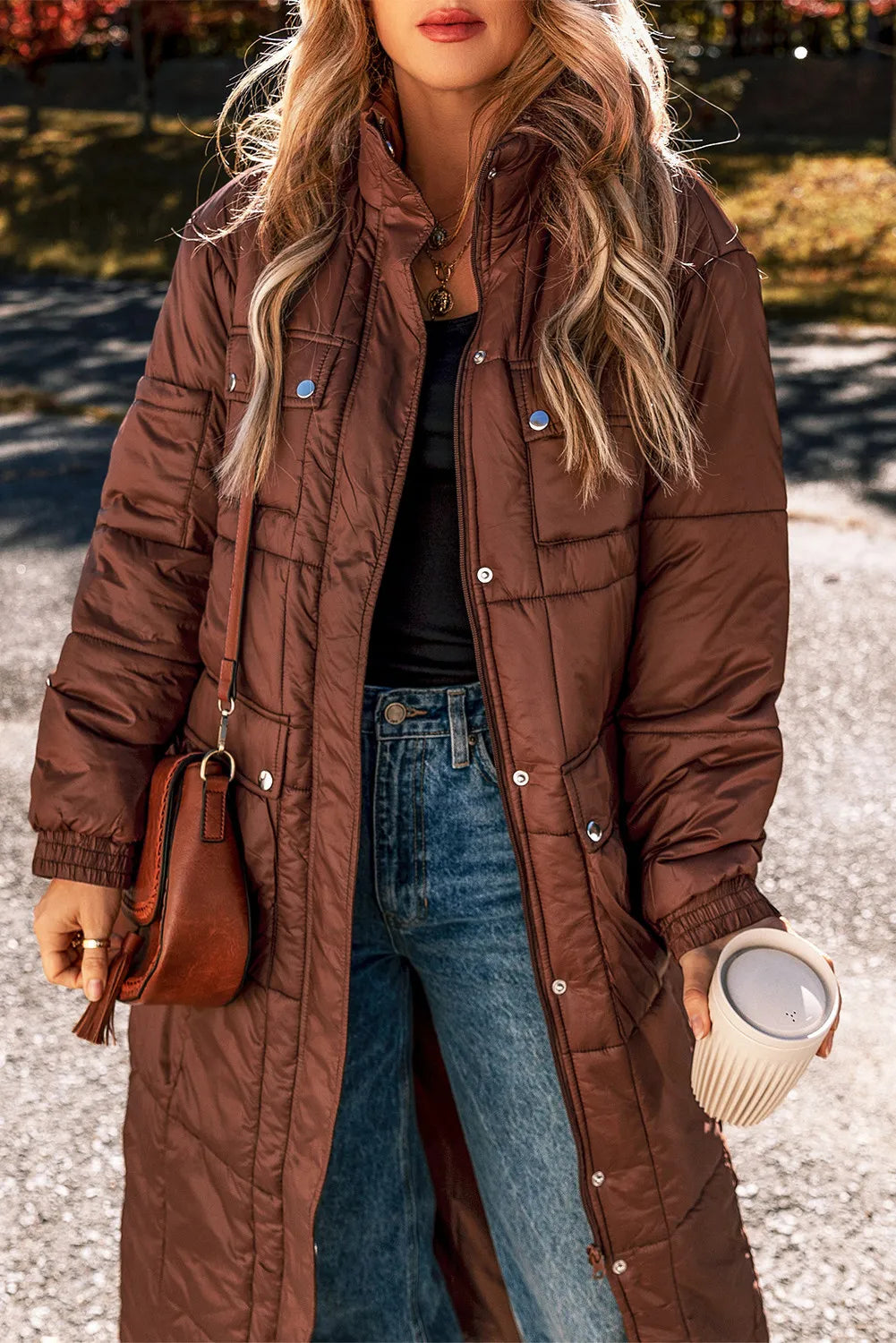 Pocketed Bubble Texture Long Sleeve Longline Winter Coat - Lilixa.store