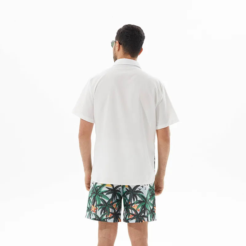 Men's Full Size Printed Short Sleeve Shirt and Shorts Set Plus Size in White, view 2