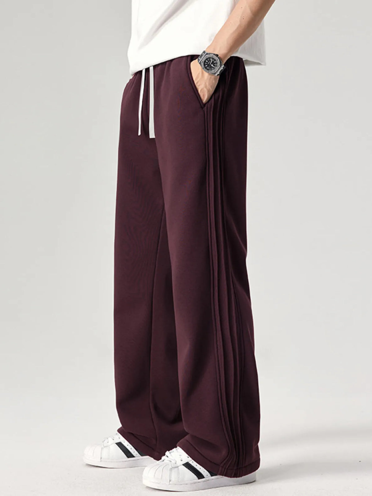 Men's Plus Size Casual Loose Fit Pants in Burgundy