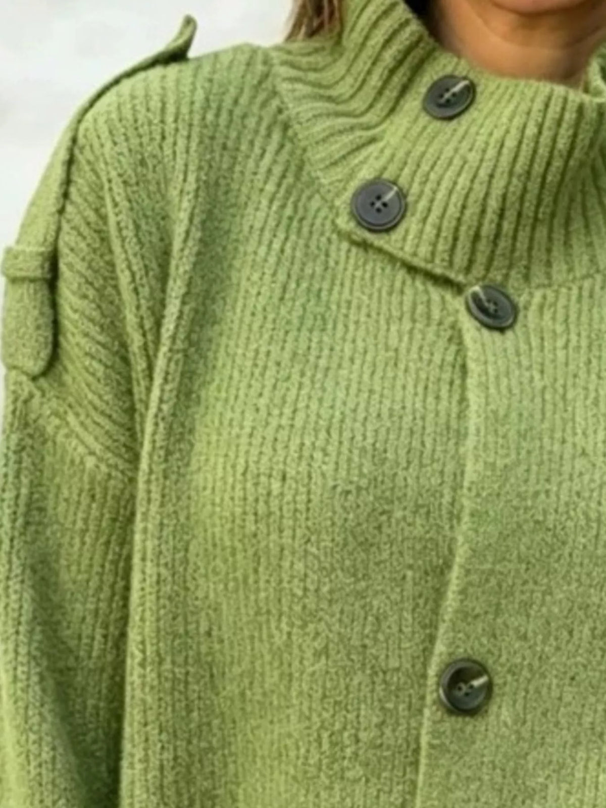 Full Size Button-Up Mock Neck Cardigan Plus Size - Lilixa.store