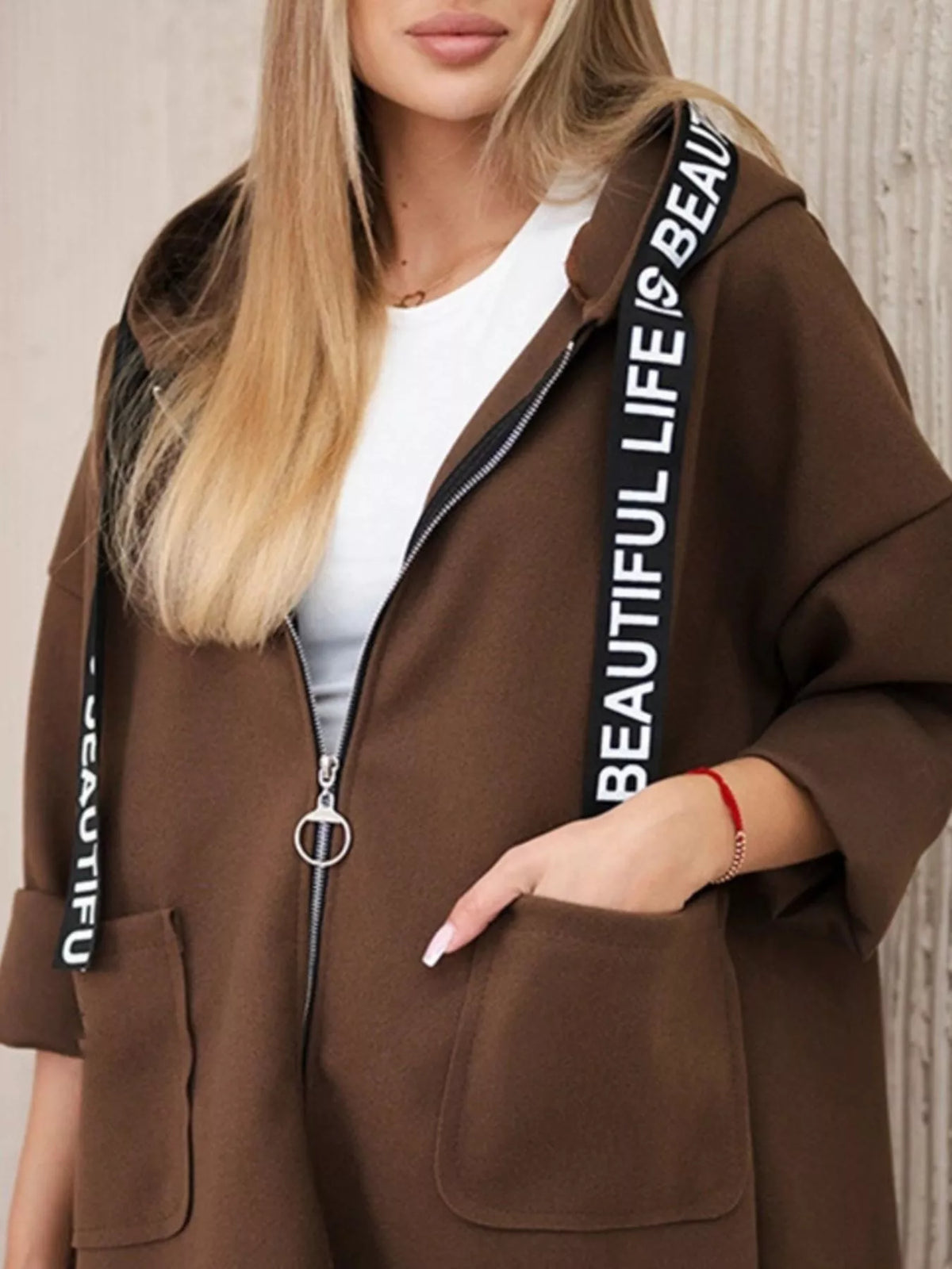 Full Size Hooded Zip-Up Longline Outerwear Plus Size, view 5