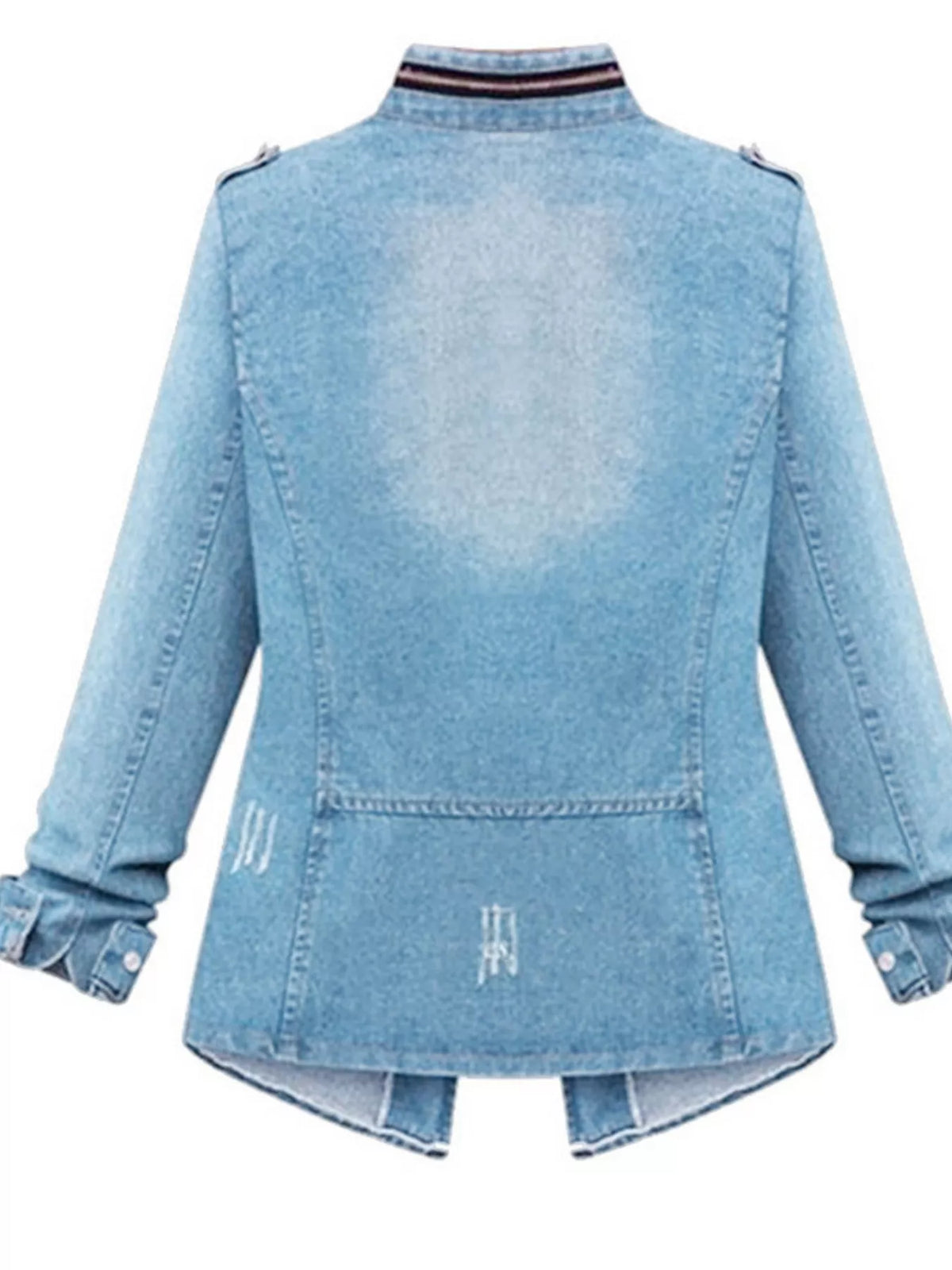 Full Size Chest Pocket Zip Up Denim Jacket Plus Size, view 3