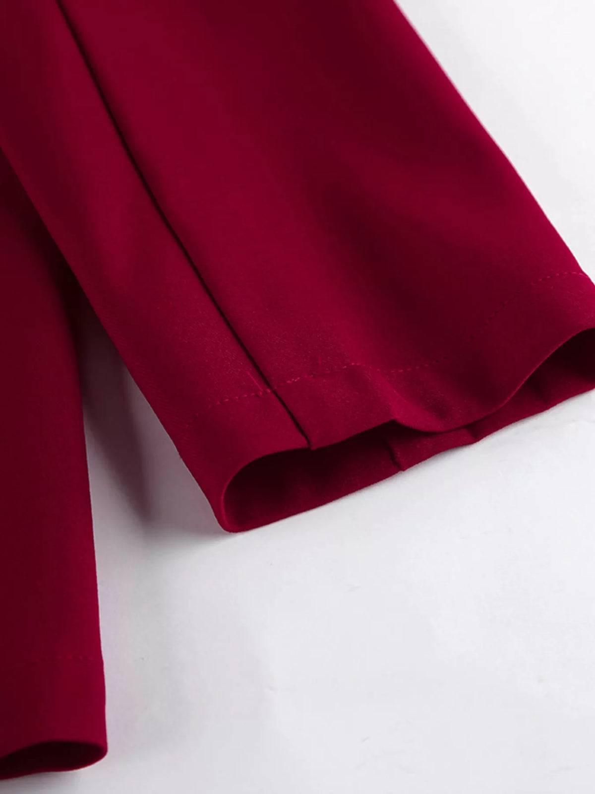 Lapel Collar Blazer and Wide-Leg Pants Set in Wine Red, view 14