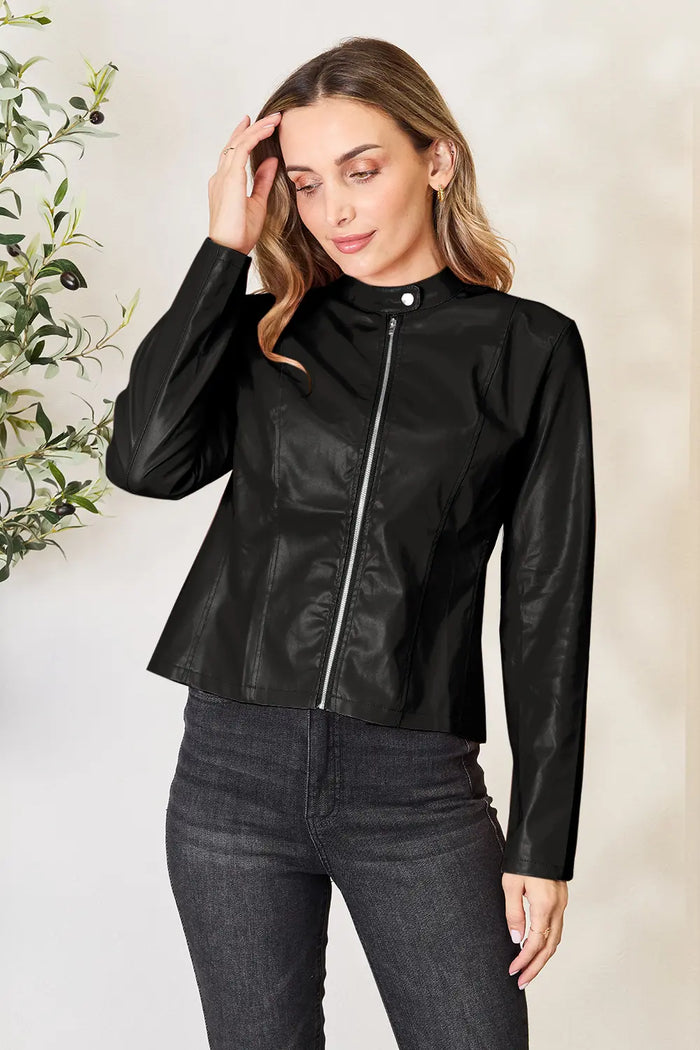 Mock Neck Zip Up Jacket in Black