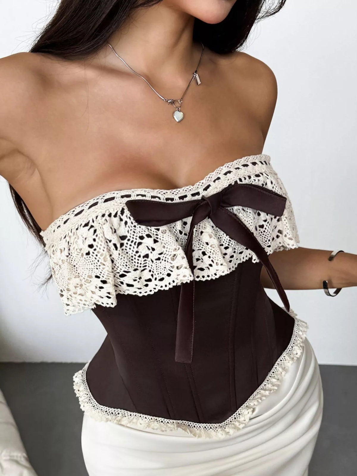 Crochet Lace Strapless Boned Corset Lace‑Up Waist Cincher Tube Top - Lilixa.store