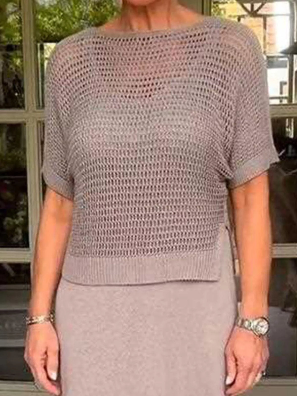 Full Size Openwork Knit Cover Up and Dress Set Plus Size, view 7