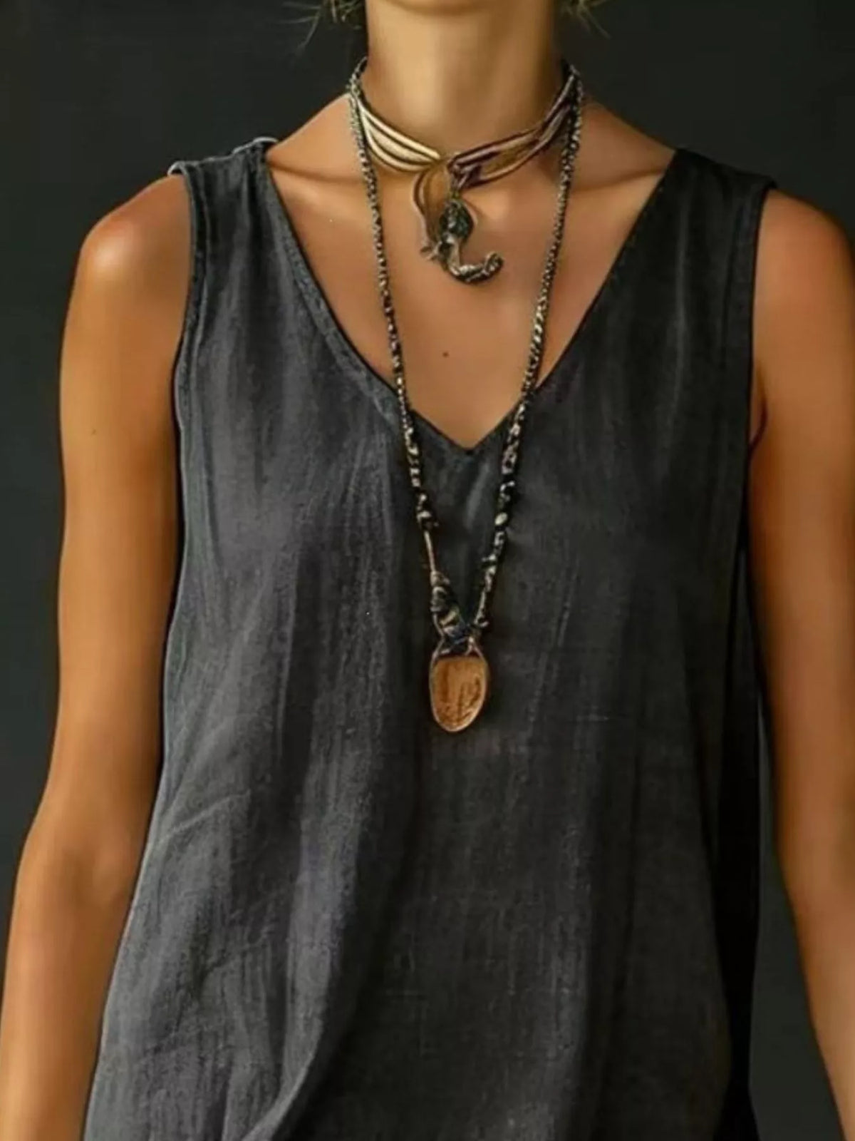 Full Size Ruffled Hem V-Neck Sleeveless Dress Plus Size - Lilixa.store