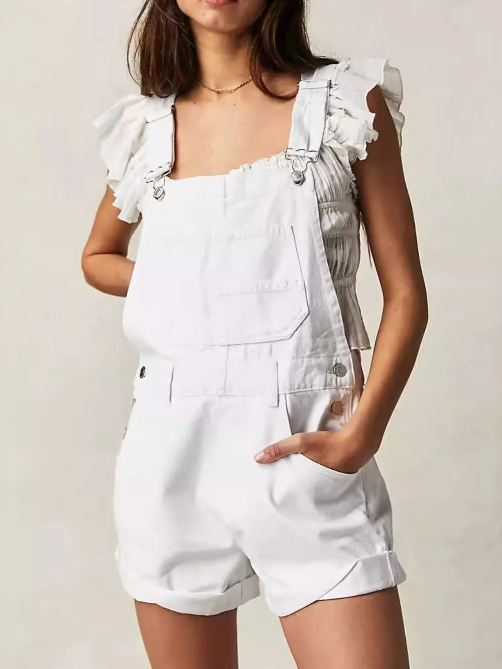 Wide Strap Square Neck Denim Overalls - Lilixa.store