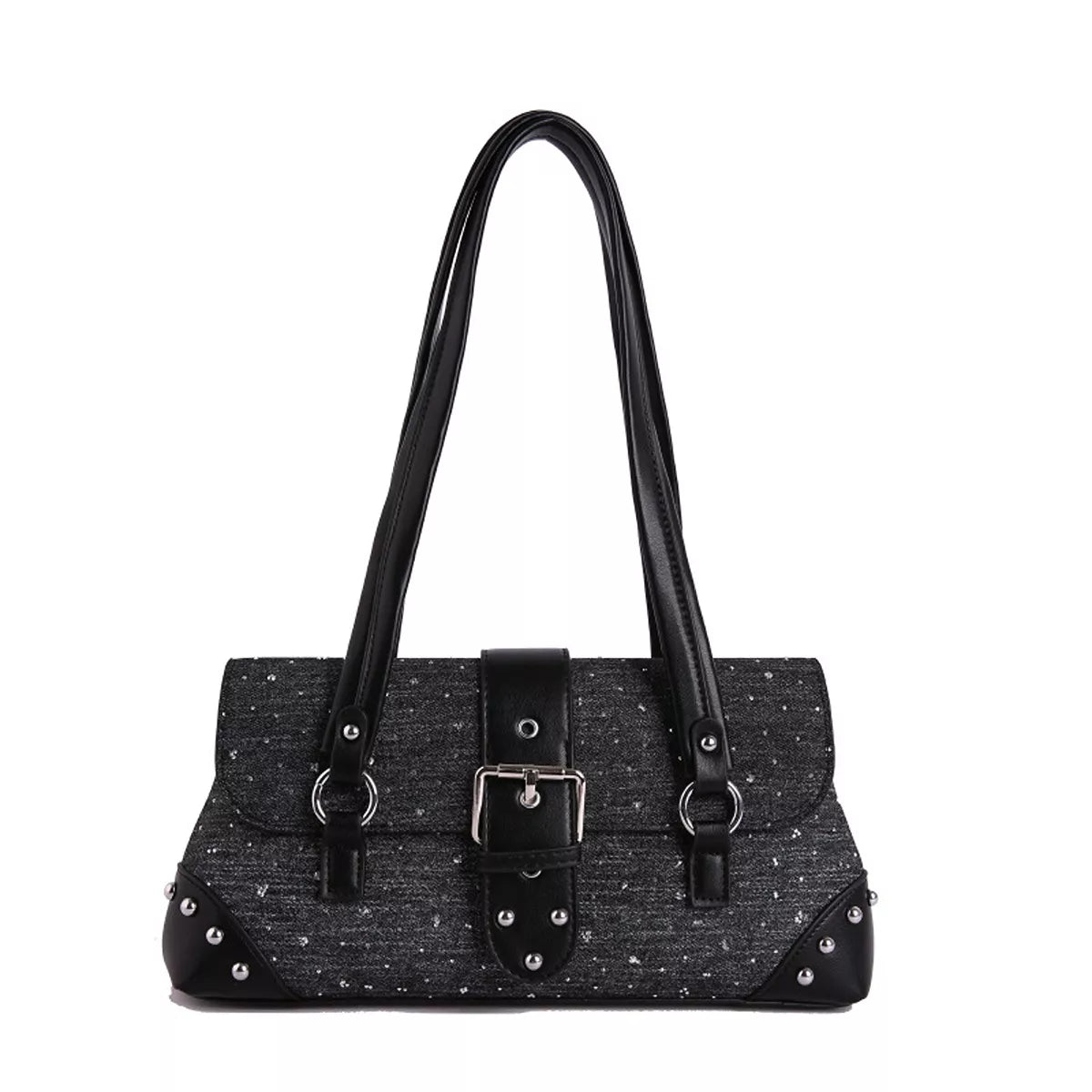 Studded Shoulder Bag with Buckle Detail - Lilixa.store