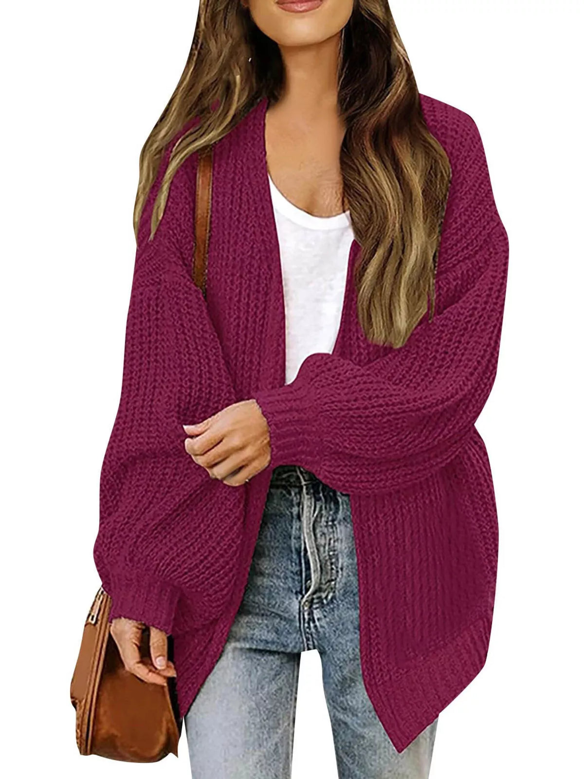 Open-Front Chunky Knit Cardigan - Lilixa.store
