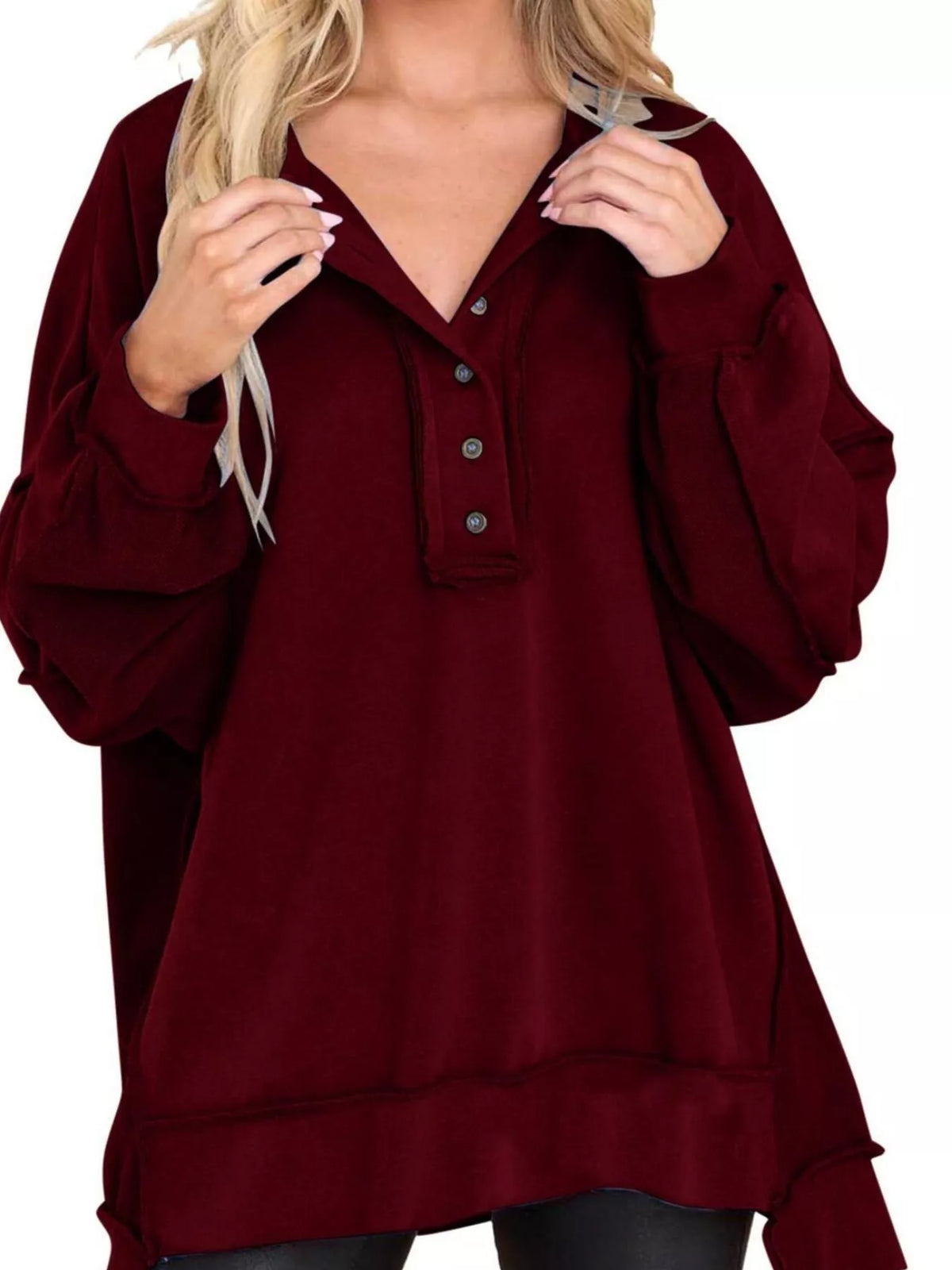 Half Snap Long Sleeve Sweatshirt - Lilixa.store