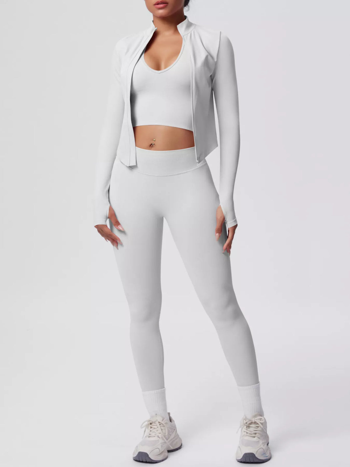 Tank & Zip-Up Jacket and Leggings Three-Piece Active Set - Lilixa.store