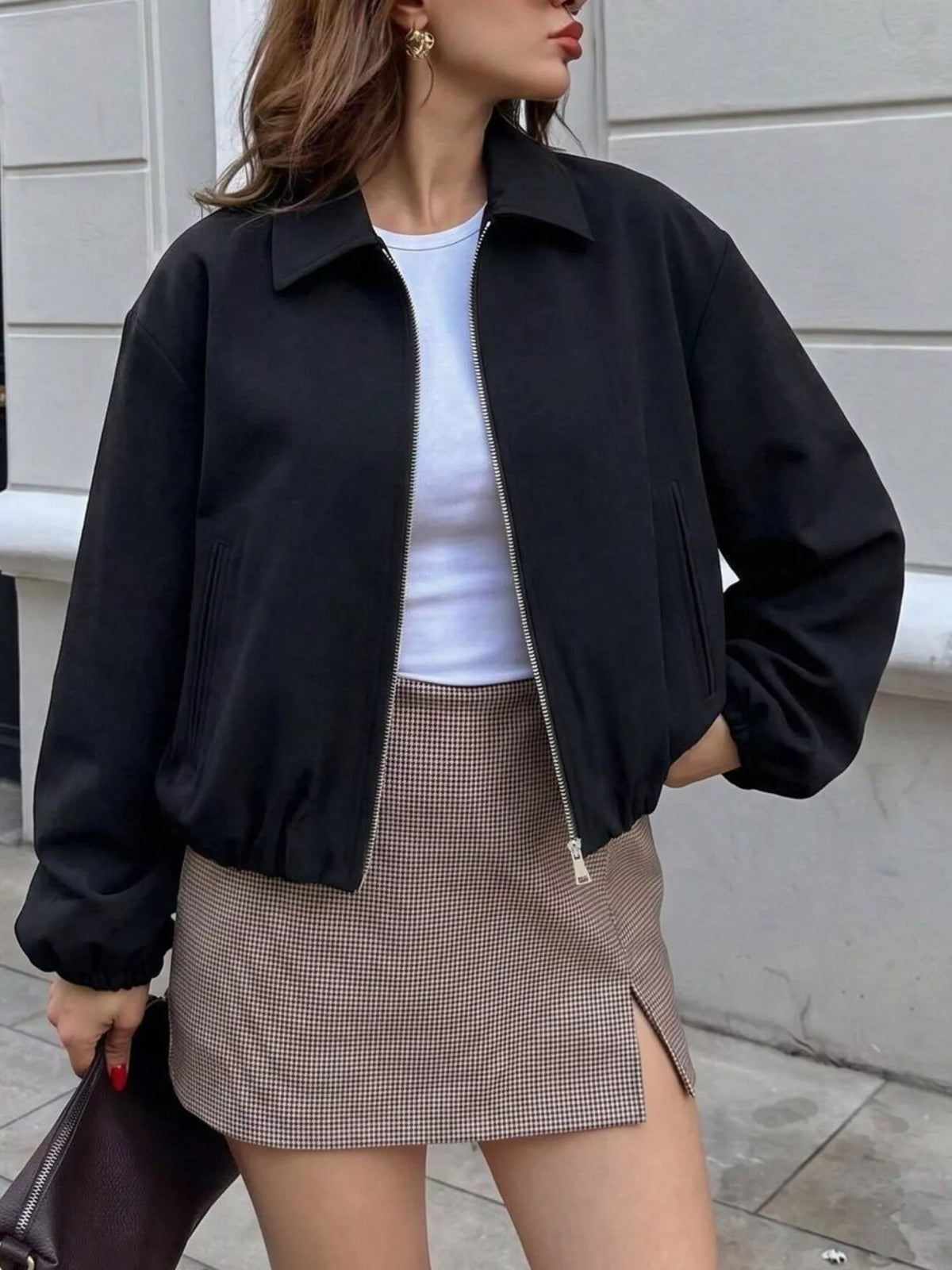 Zip Up Cropped Jacket - Lilixa.store
