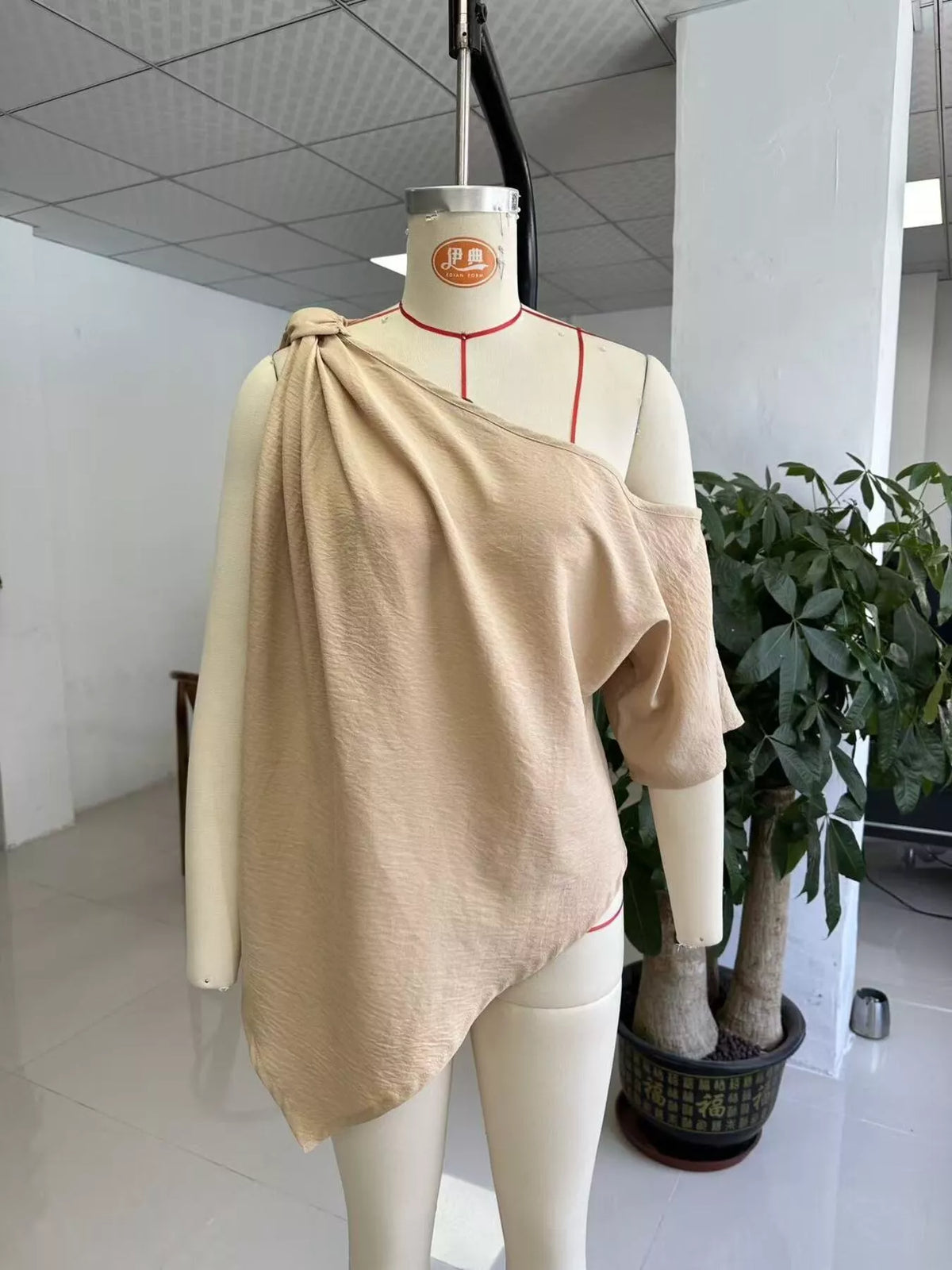 Full Size One-Shoulder Knot Detail Blouse Plus Size