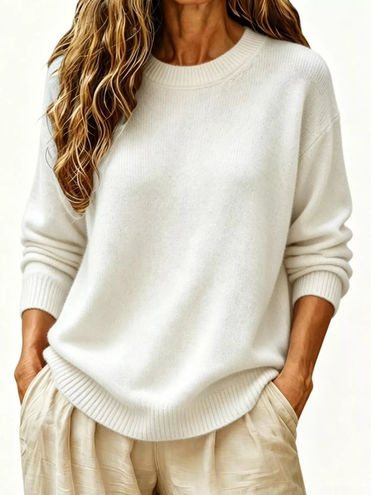 Full Size Round Neck Dropped Shoulder Sweater Plus Size - Lilixa.store
