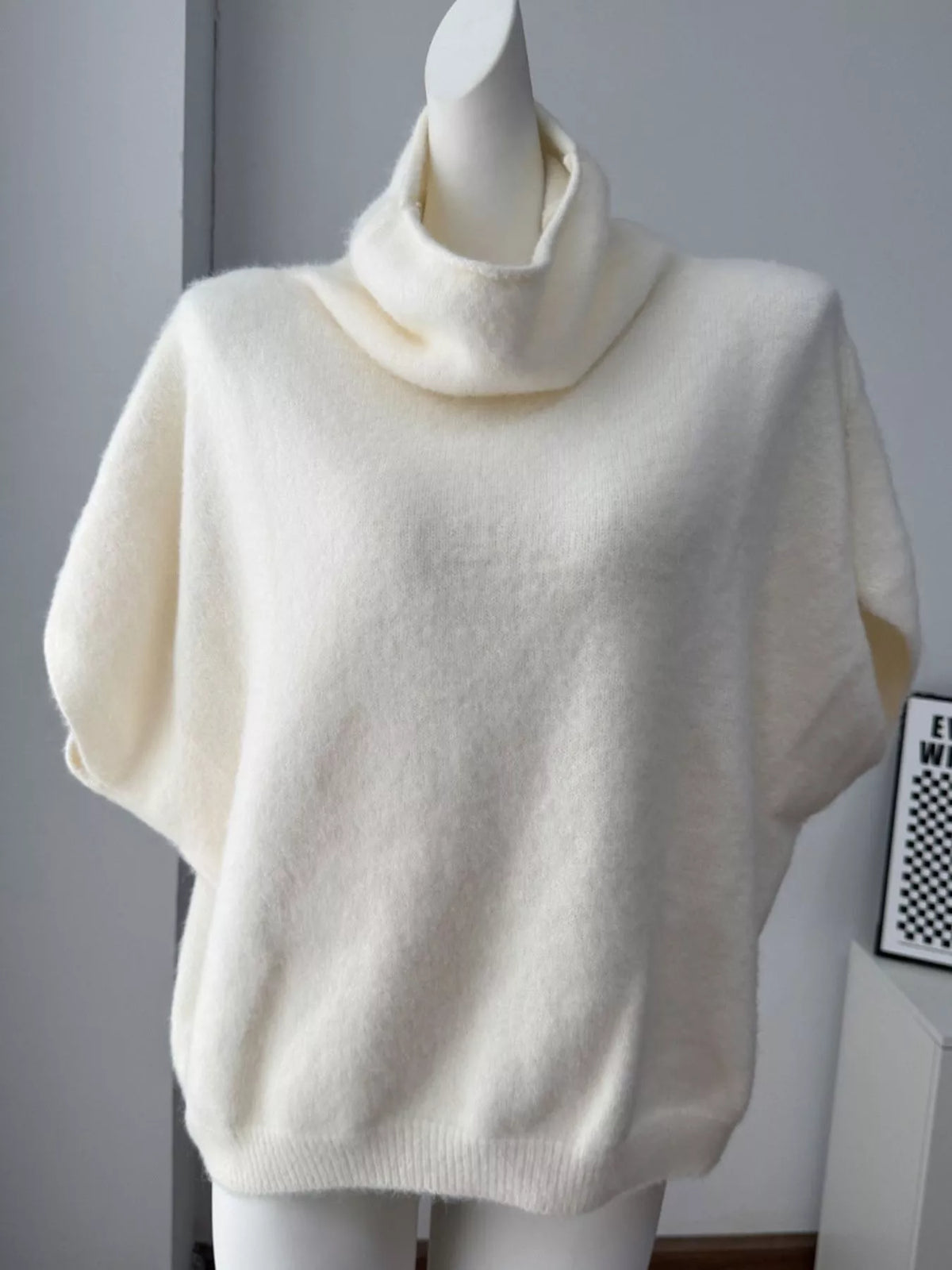 Turtleneck Fuzzy Short Sleeve Sweater, view 5