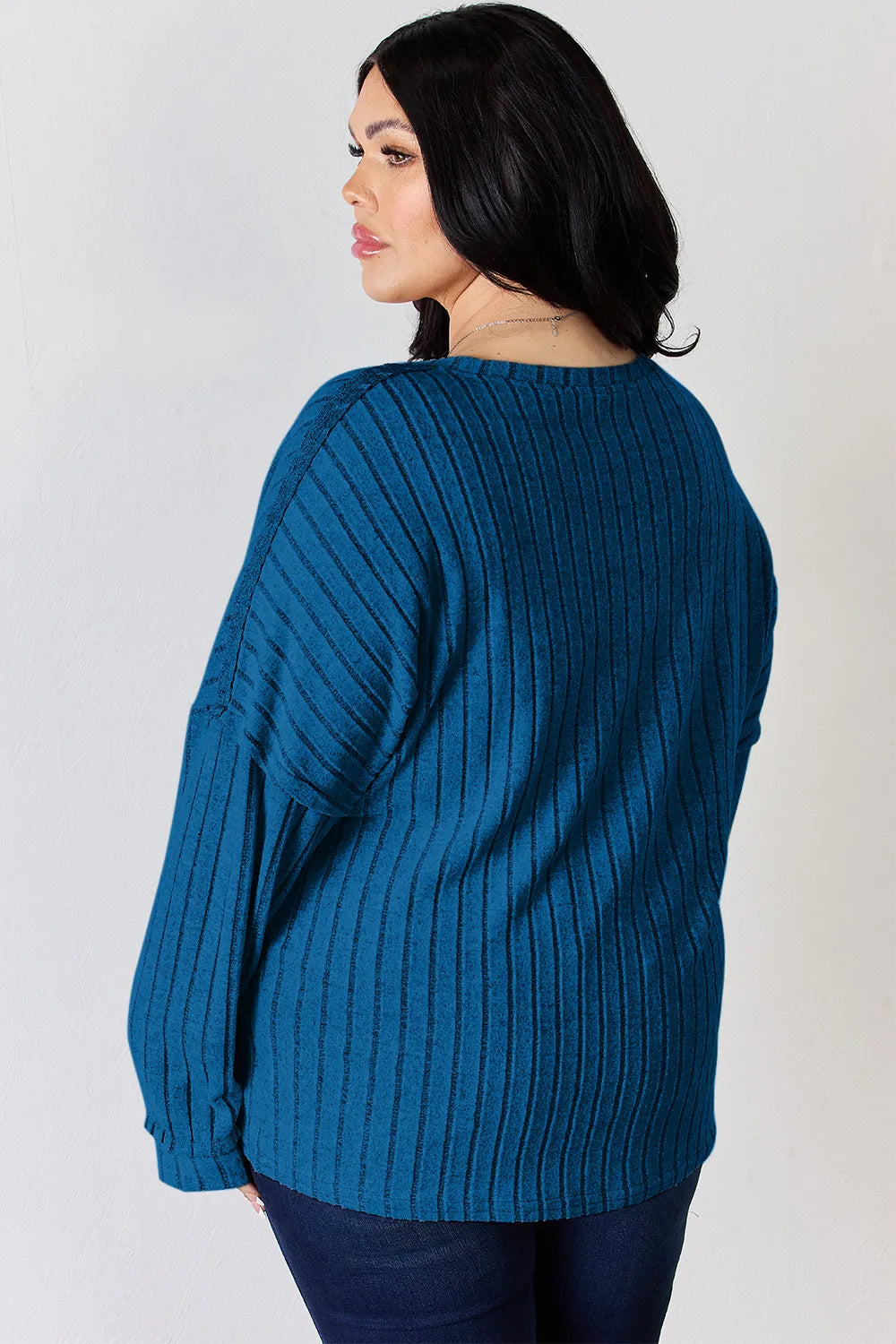 Basic Bae Full Size Ribbed Half Button Long Sleeve T-Shirt - Lilixa.store