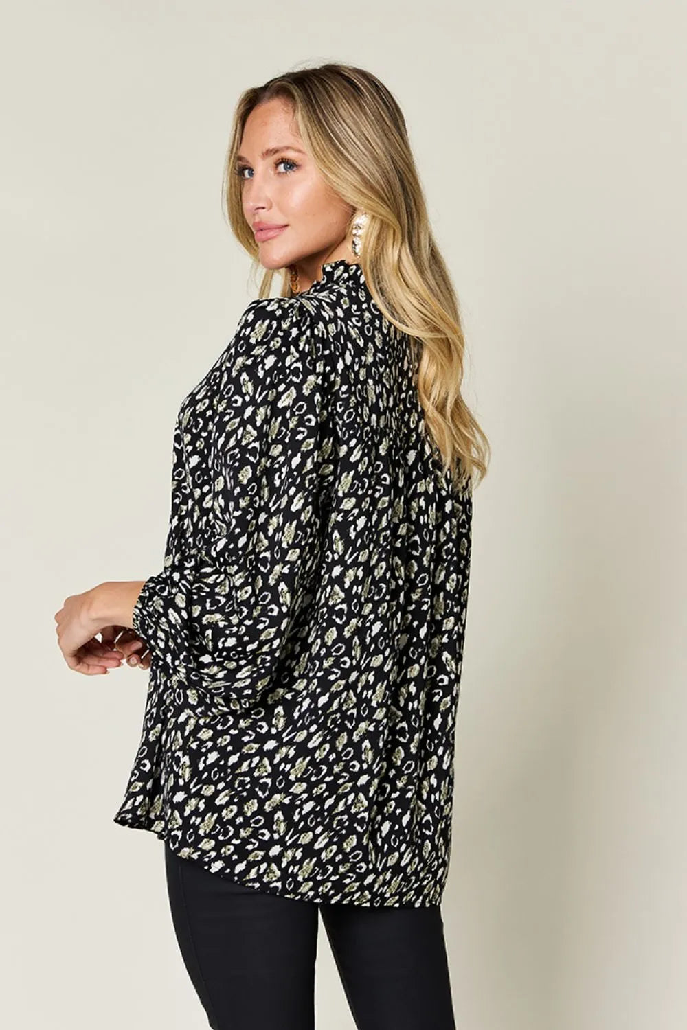 Double Take Full Size Leopard Long Sleeve Blouse - Lilixa.store