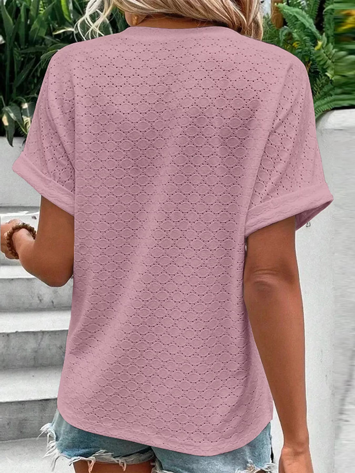 Notched Short Sleeve Top - Lilixa.store