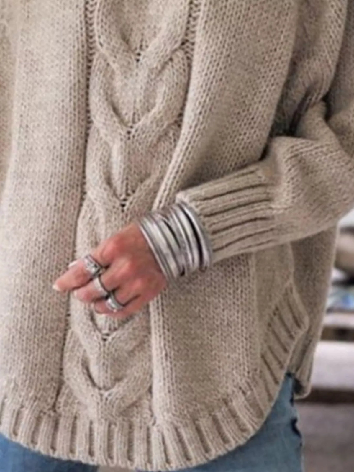 Cable-Knit Long Sleeve Sweater - Lilixa.store