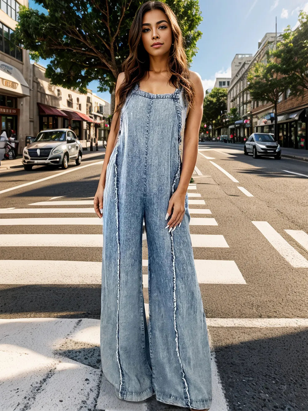 Adjustable Strap Wide Leg Denim Overalls - Lilixa.store