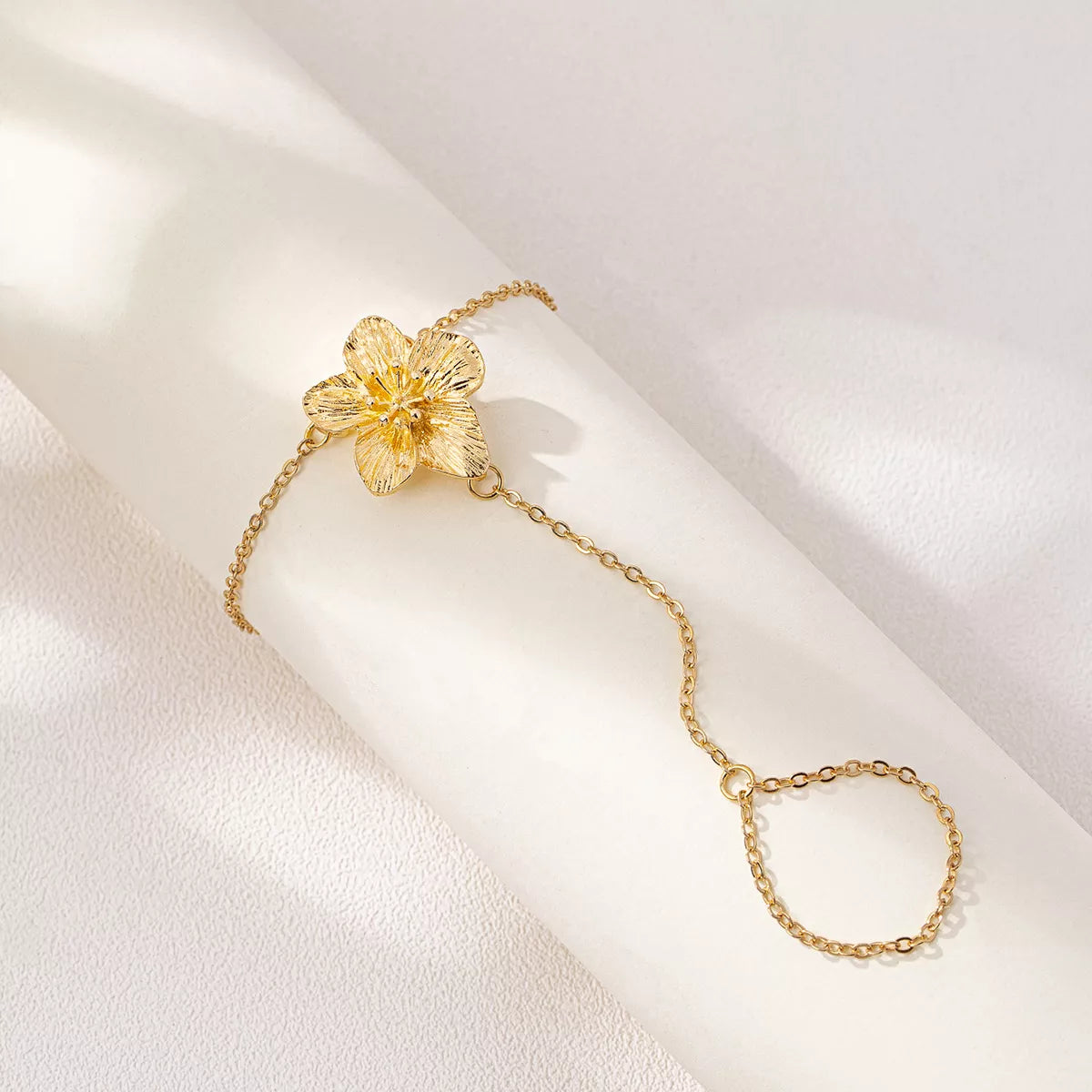 18K Gold-Plated Chain Flower Bracelet, view 2