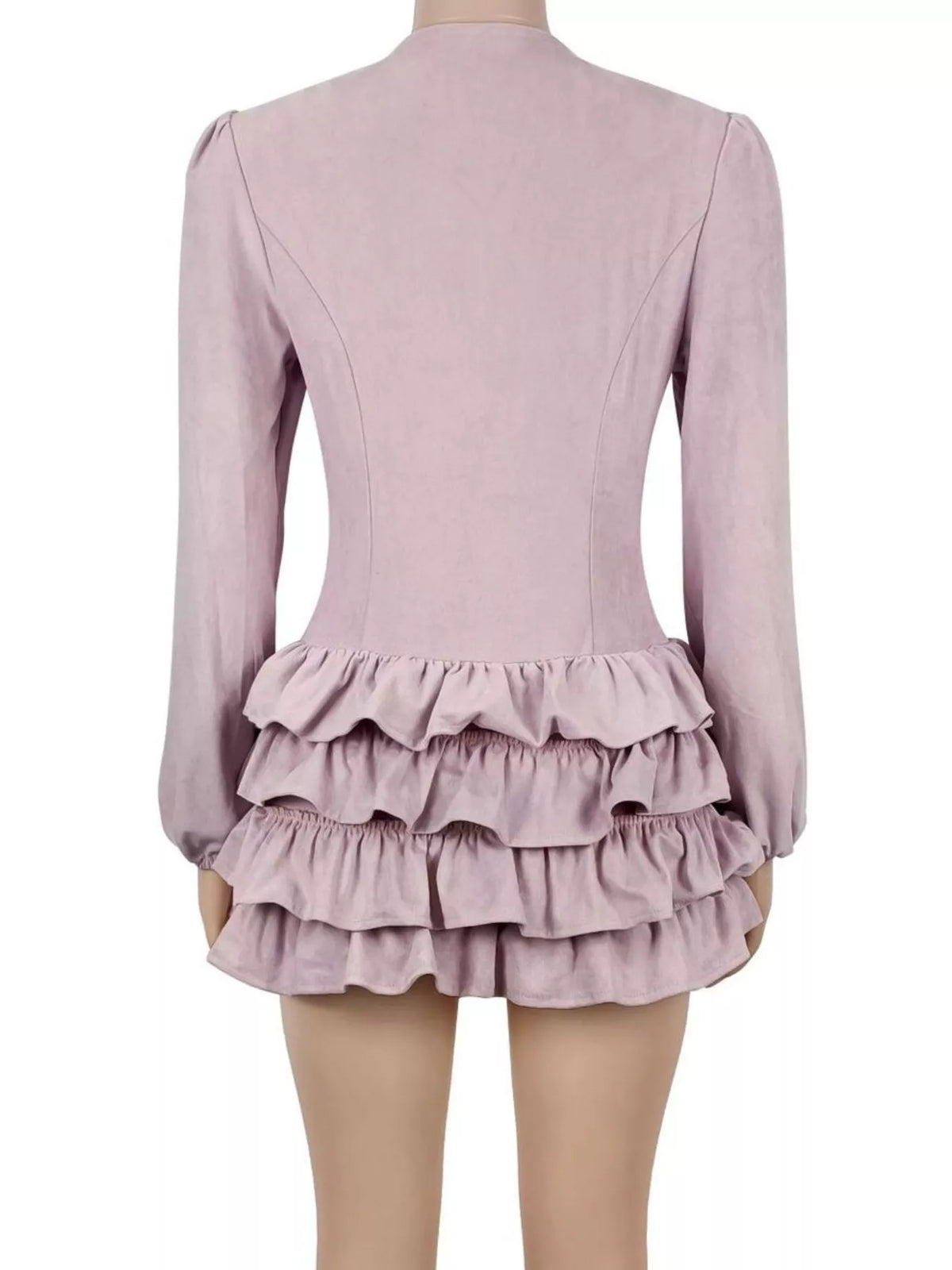 Lace-Up Ruffle Hem Long Sleeve Mini Dress - Lilixa.store