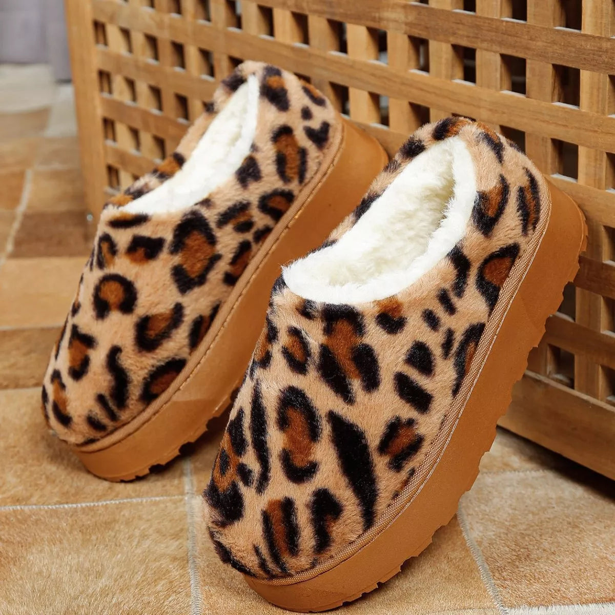 Leopard Print Faux Fur Lined Platform Boots, view 4
