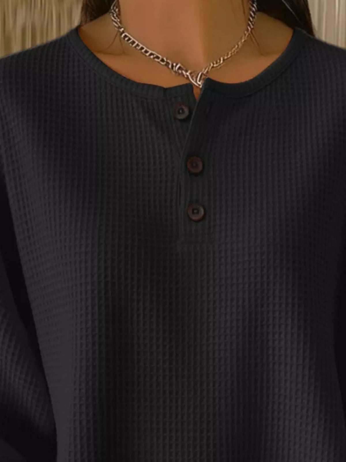 Full Size Waffle Knit Button Detail Top Plus Size - Lilixa.store