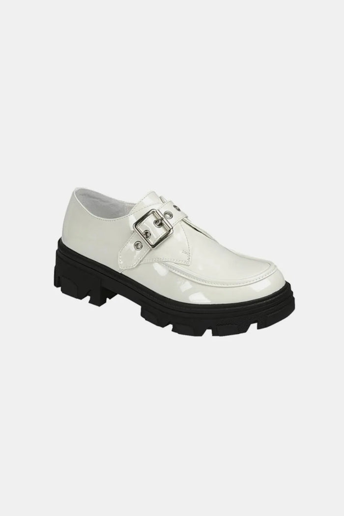 Forever Link Buckled Platform Lug Sole Loafers in White
