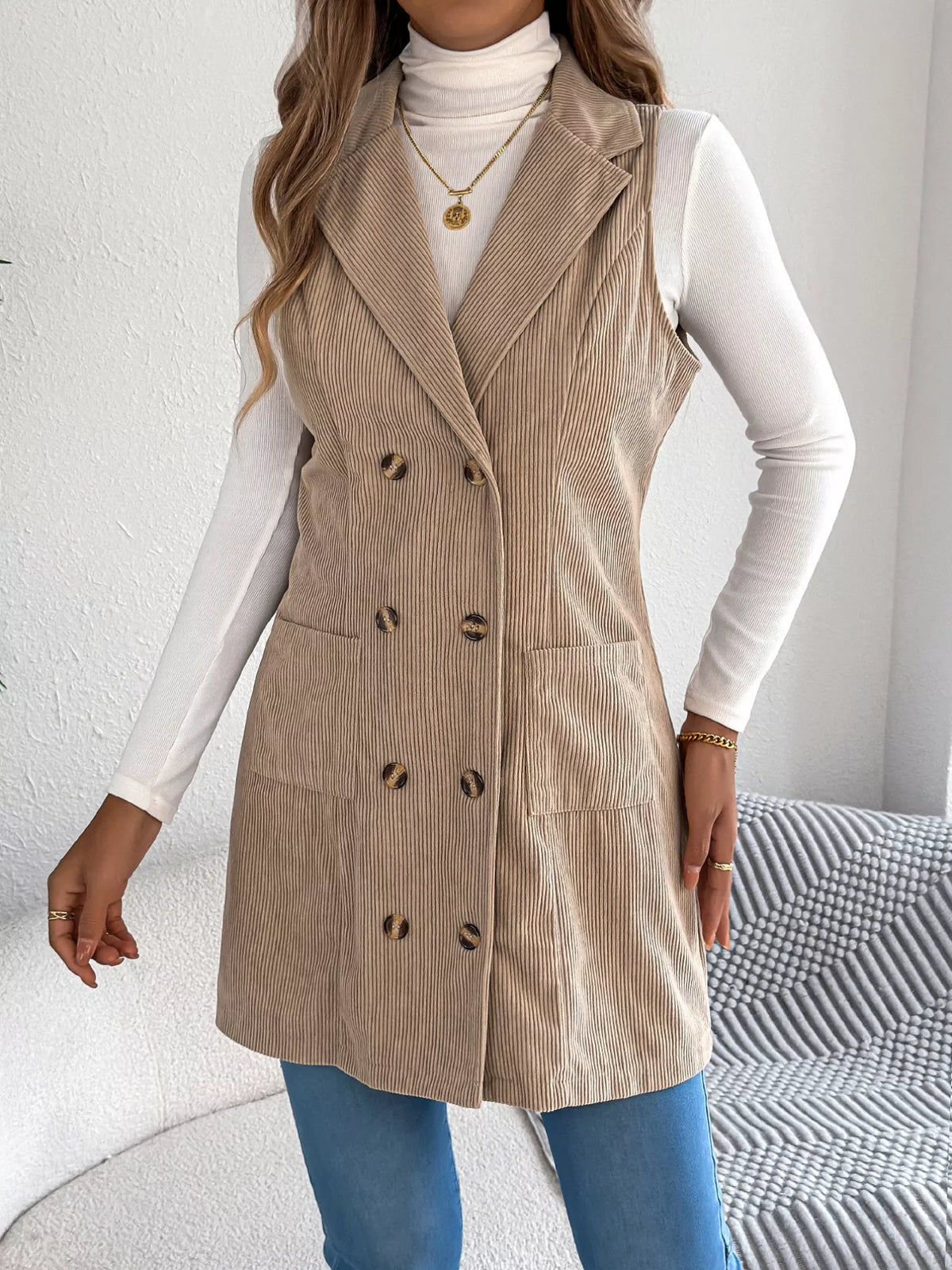 Double-Breasted Long Vest Coat - Lilixa.store