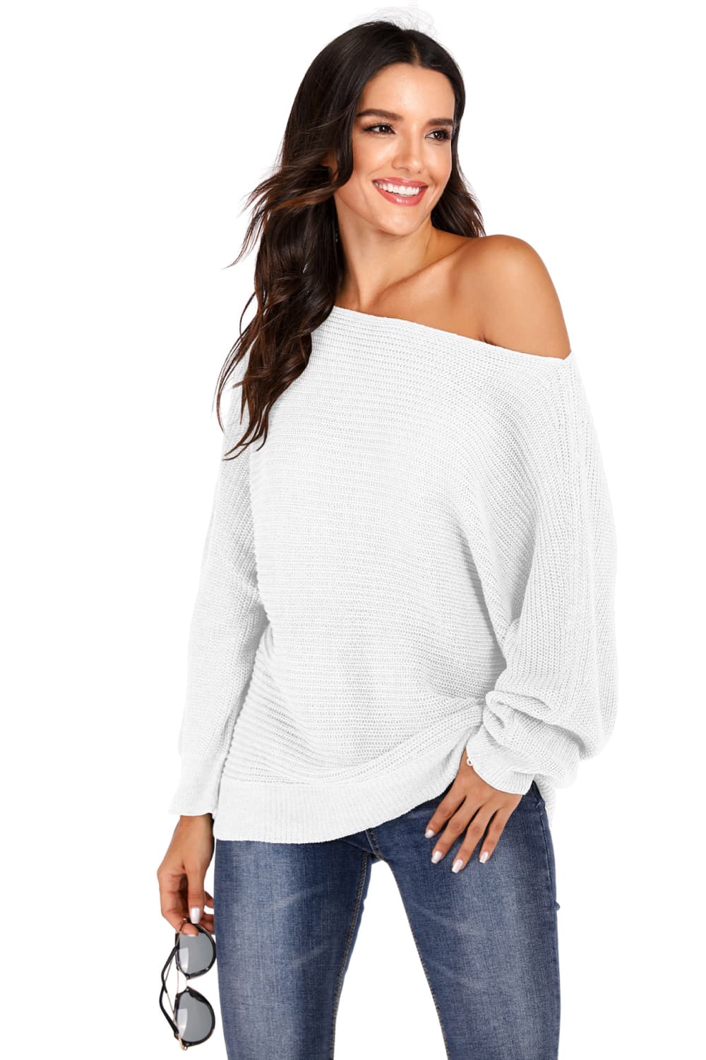 One Shoulder Dolman Sleeve Sweater, view 3