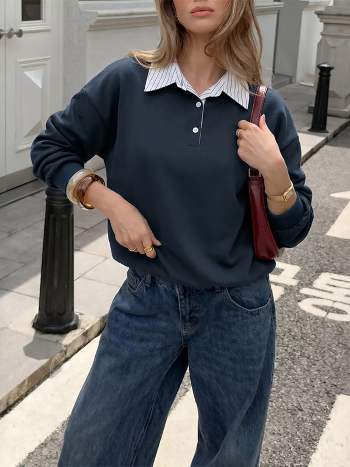 Button Detail Dropped Shoulder Sweatshirt
