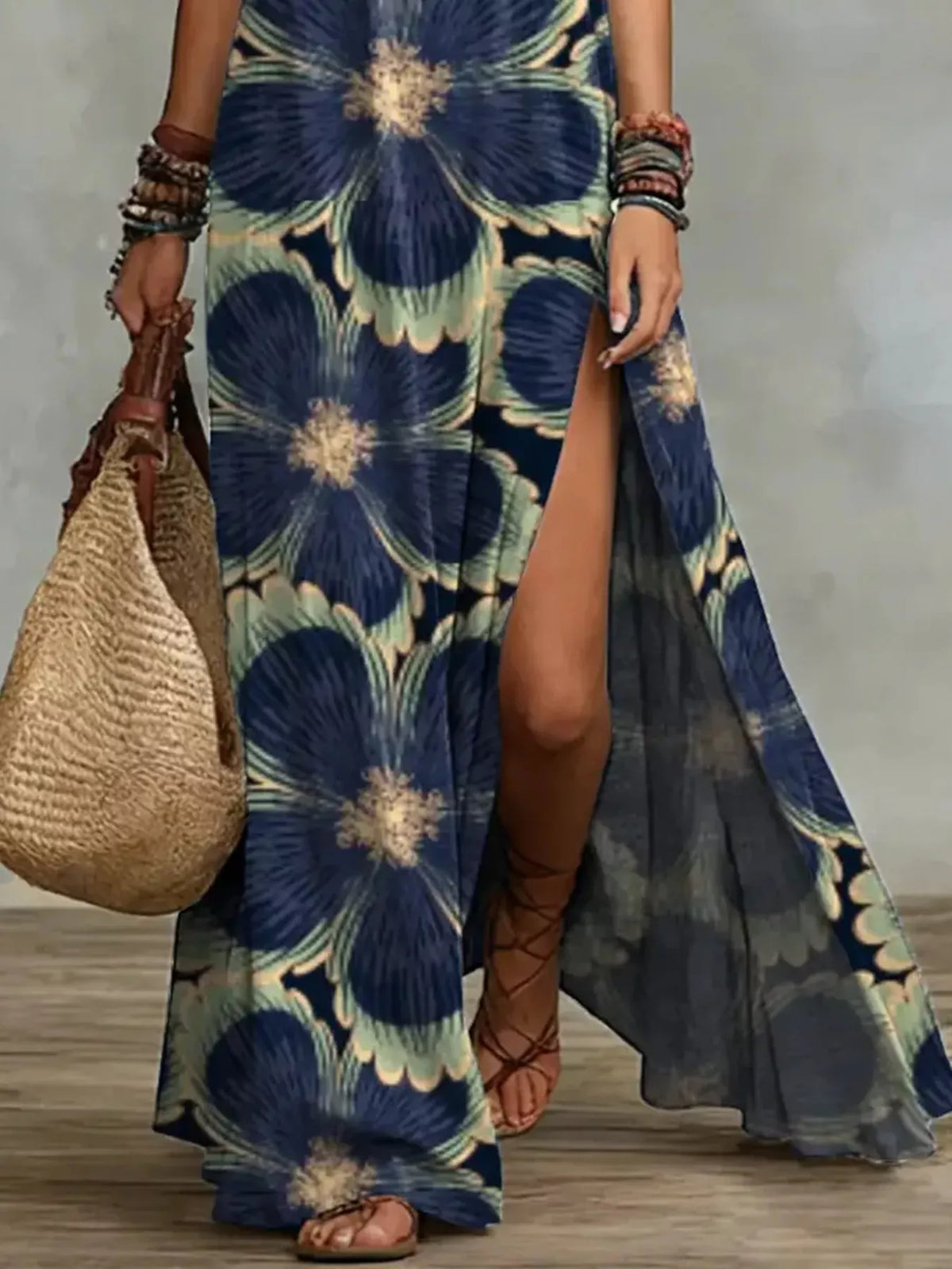 Slit Printed Sleeveless Maxi Dress - Lilixa.store