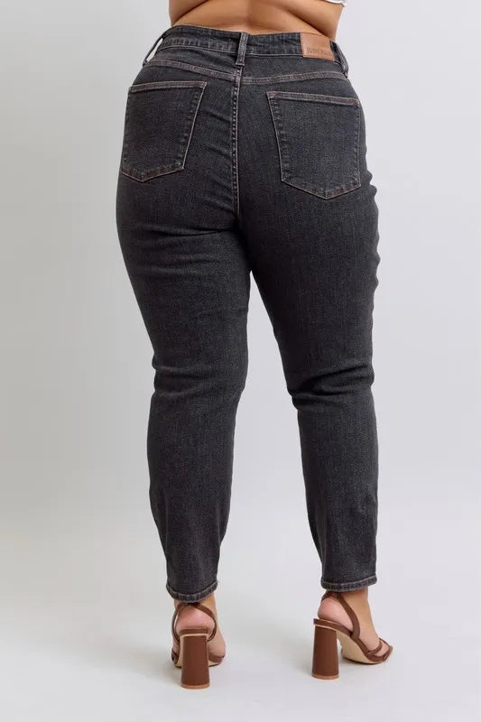 Judy Blue Full Size Mid Rise Tummy Control Slim Jeans Plus Size - Lilixa.store