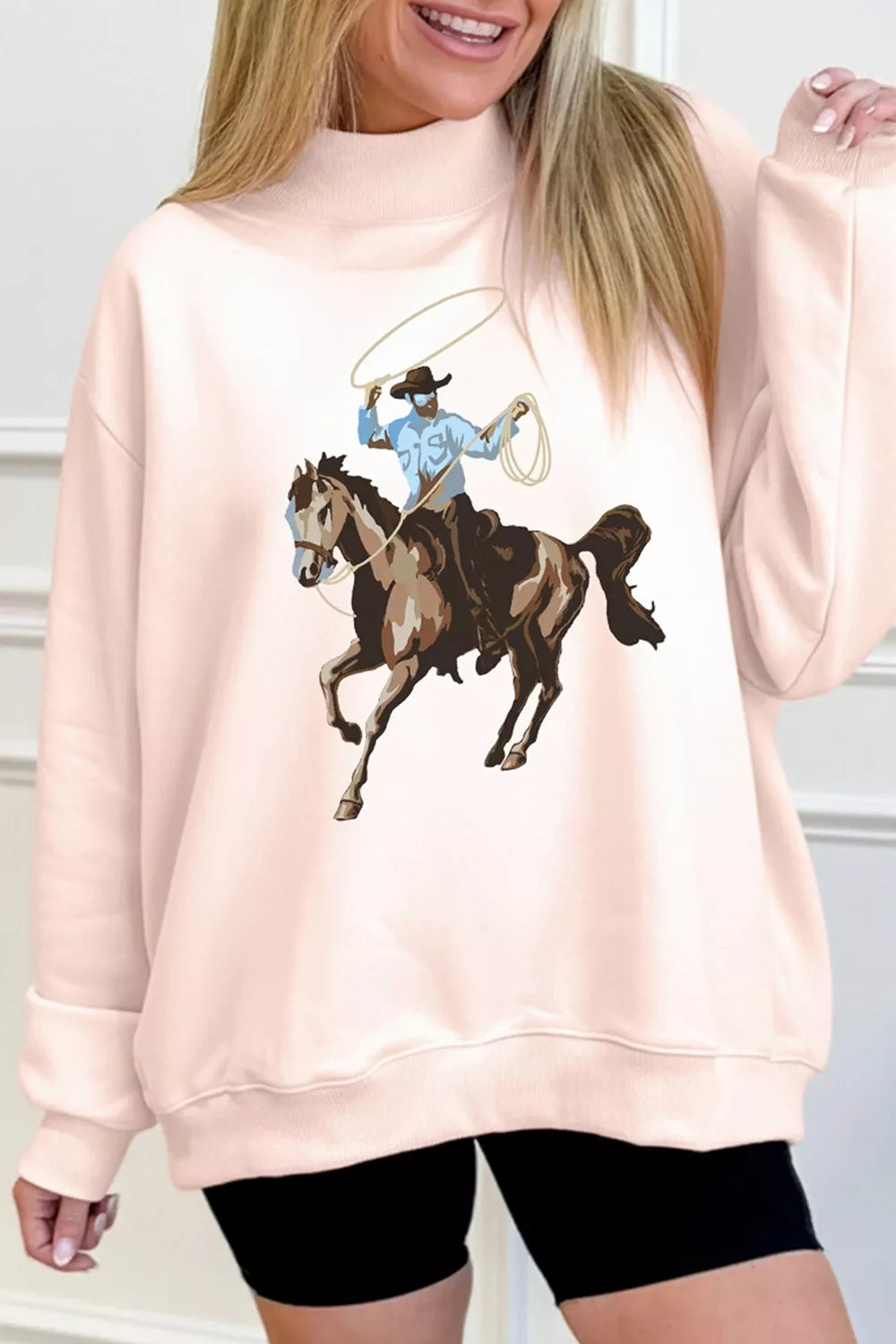 Western Cowboy Rodeo Print Mock Neck Sweatshirt - Lilixa.store