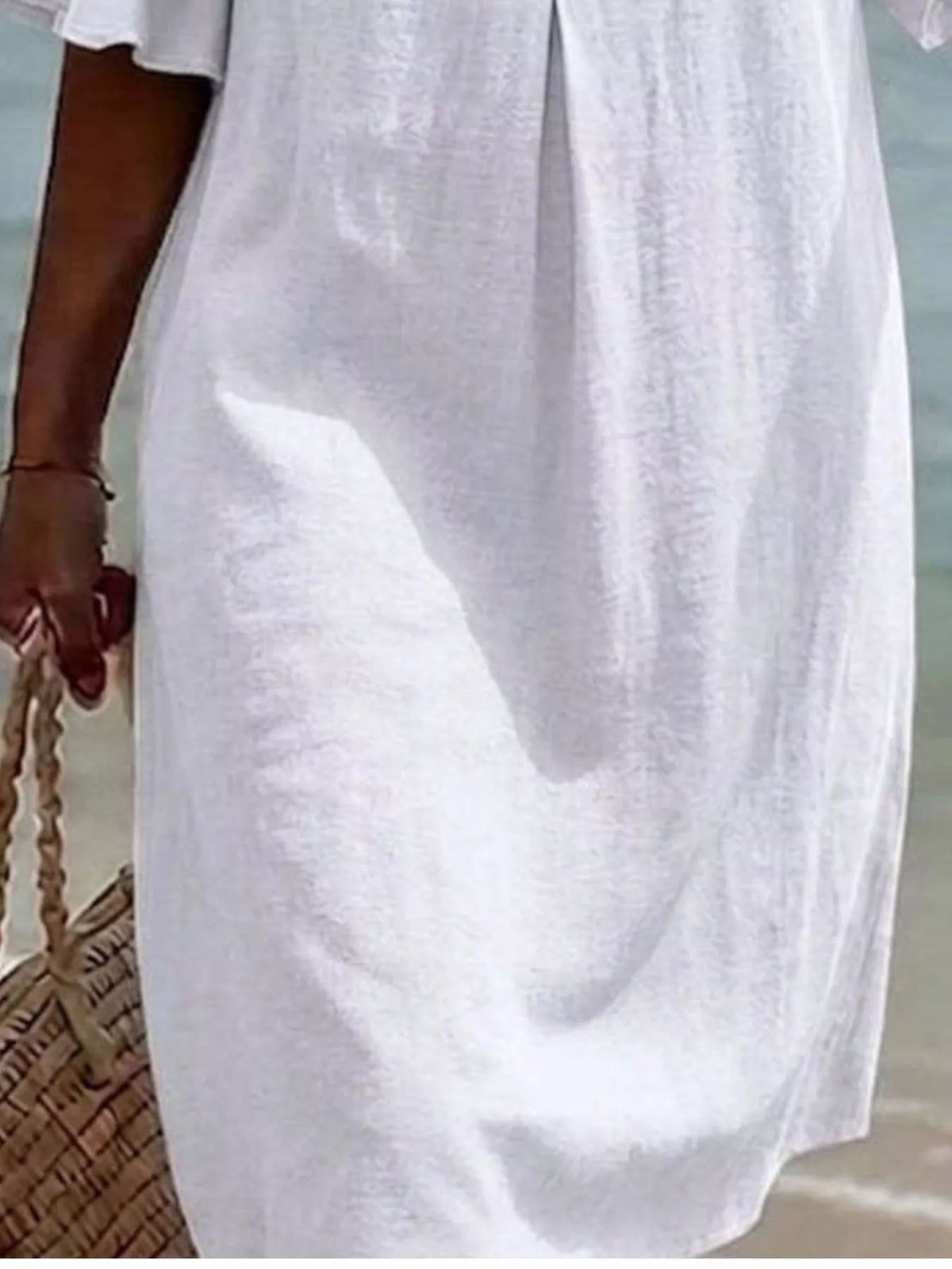 Full Size Decorative Button Ruffle Half Sleeve Dress Plus Size - Lilixa.store