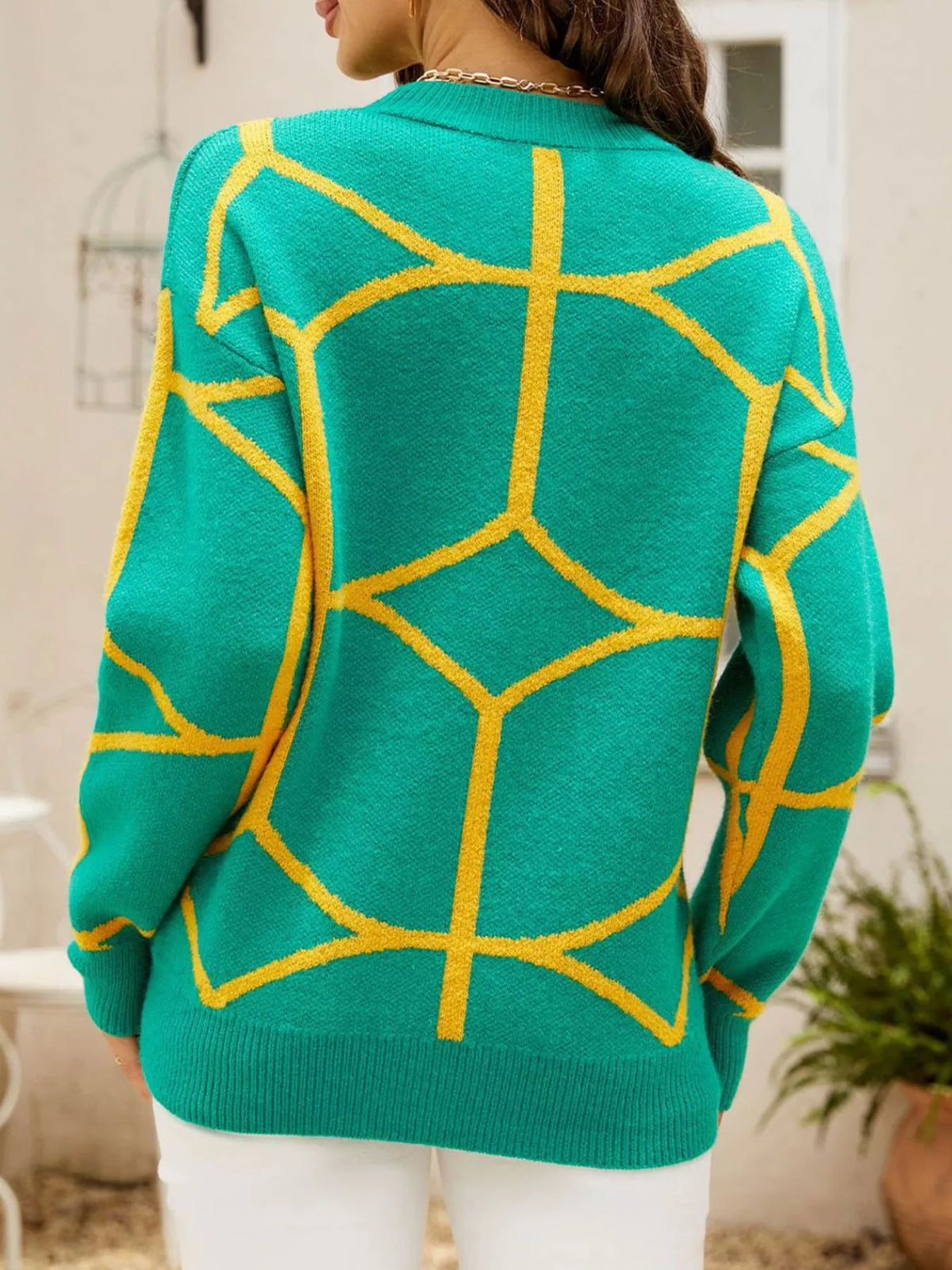 Geometric Pattern Crew Neck Sweater - Lilixa.store