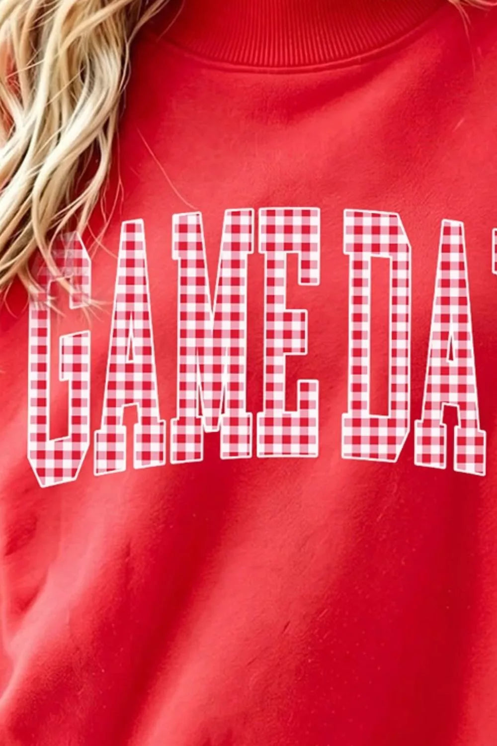 Game Day Plaid Sleeve Mock Neck Sweatshirt - Lilixa.store