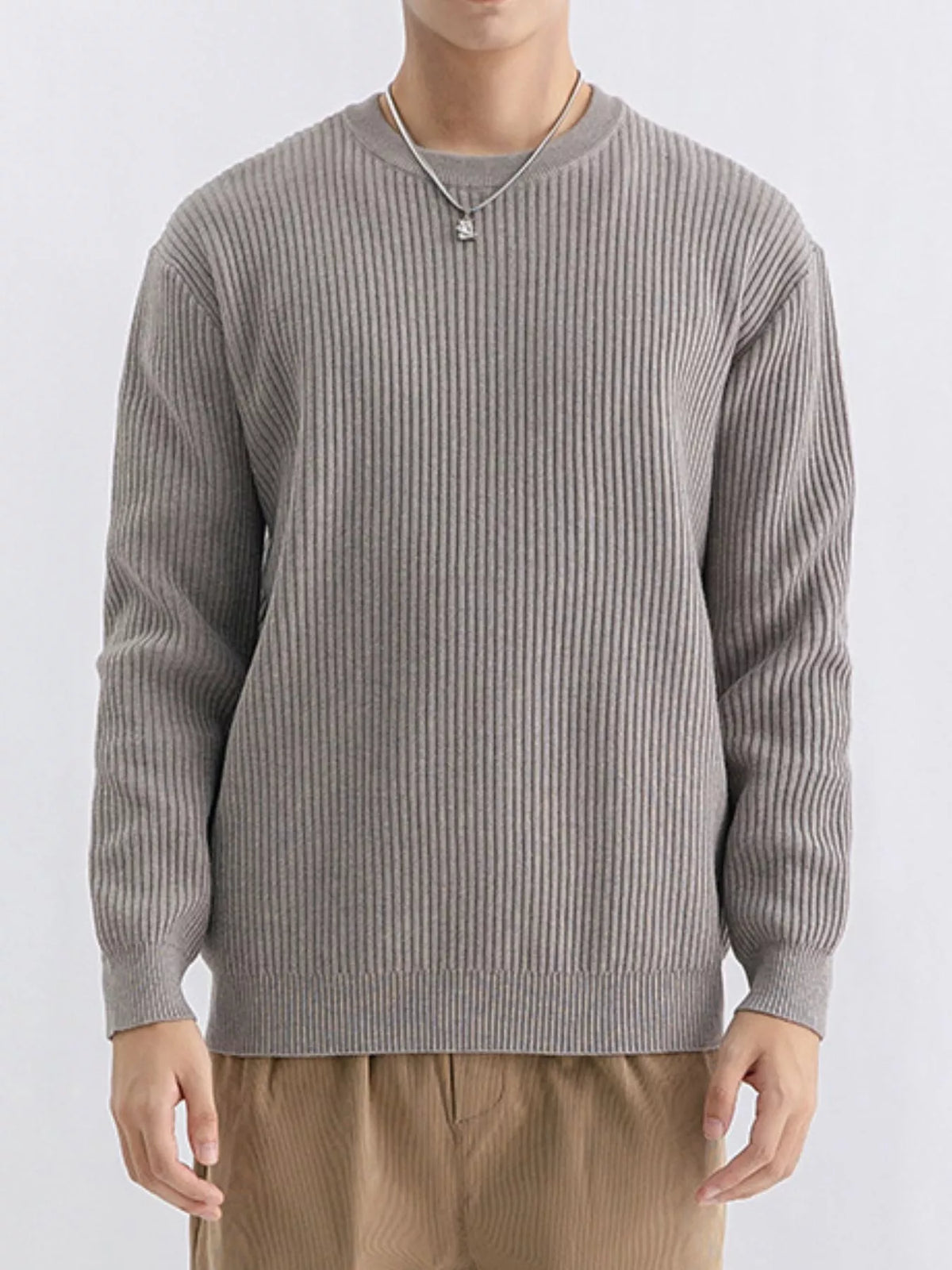 Men's Plus Size Ribbed Knit Crew Neck Sweater - Lilixa.store