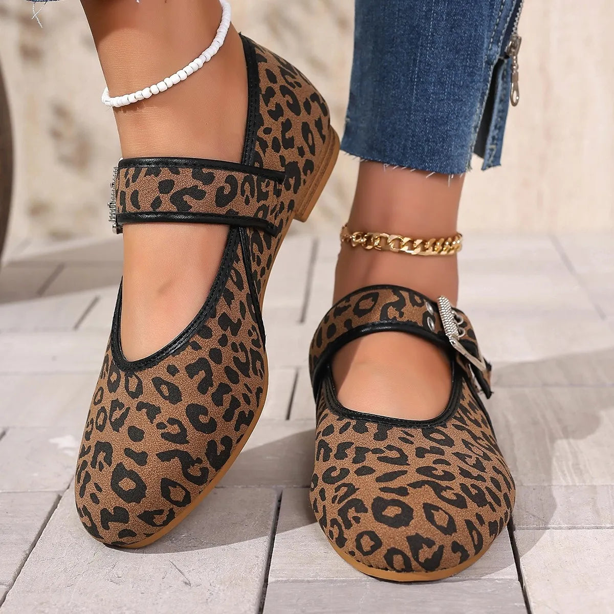 Leopard Print Mary Jane Loafers in Brown Leopard Print