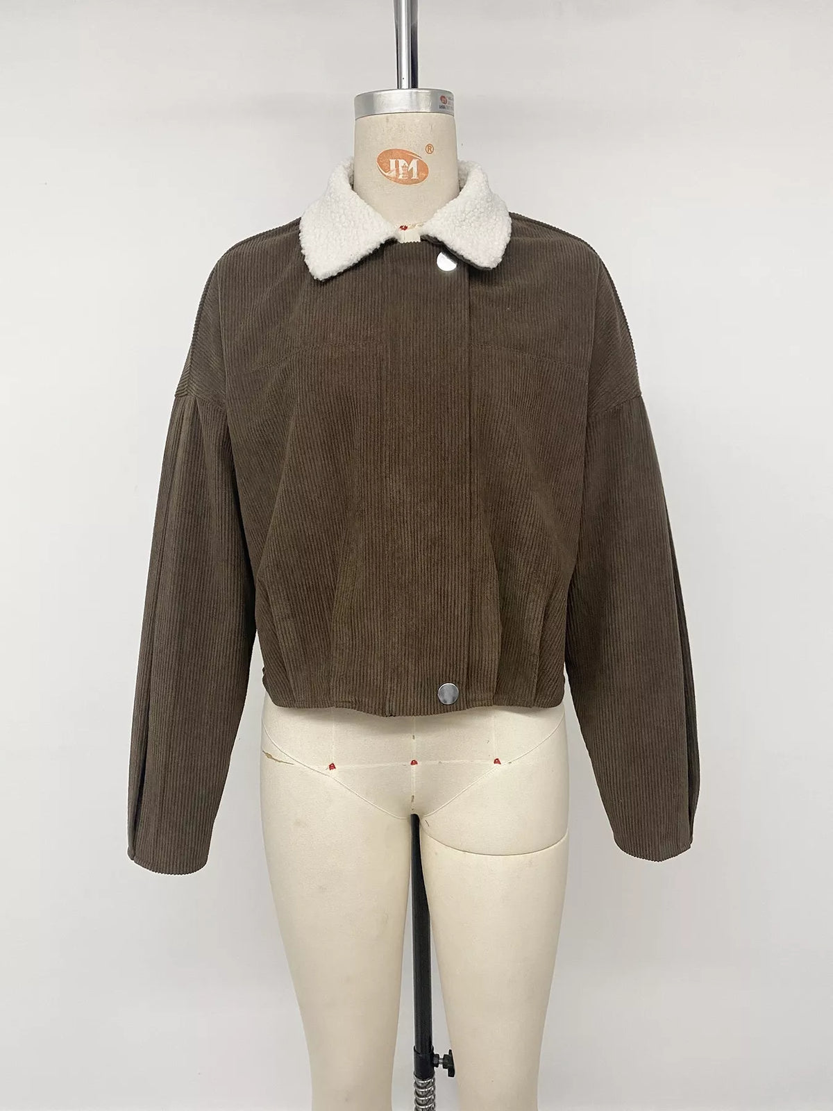 Contrast Sherpa Collar Corduroy Zip Up Jacket