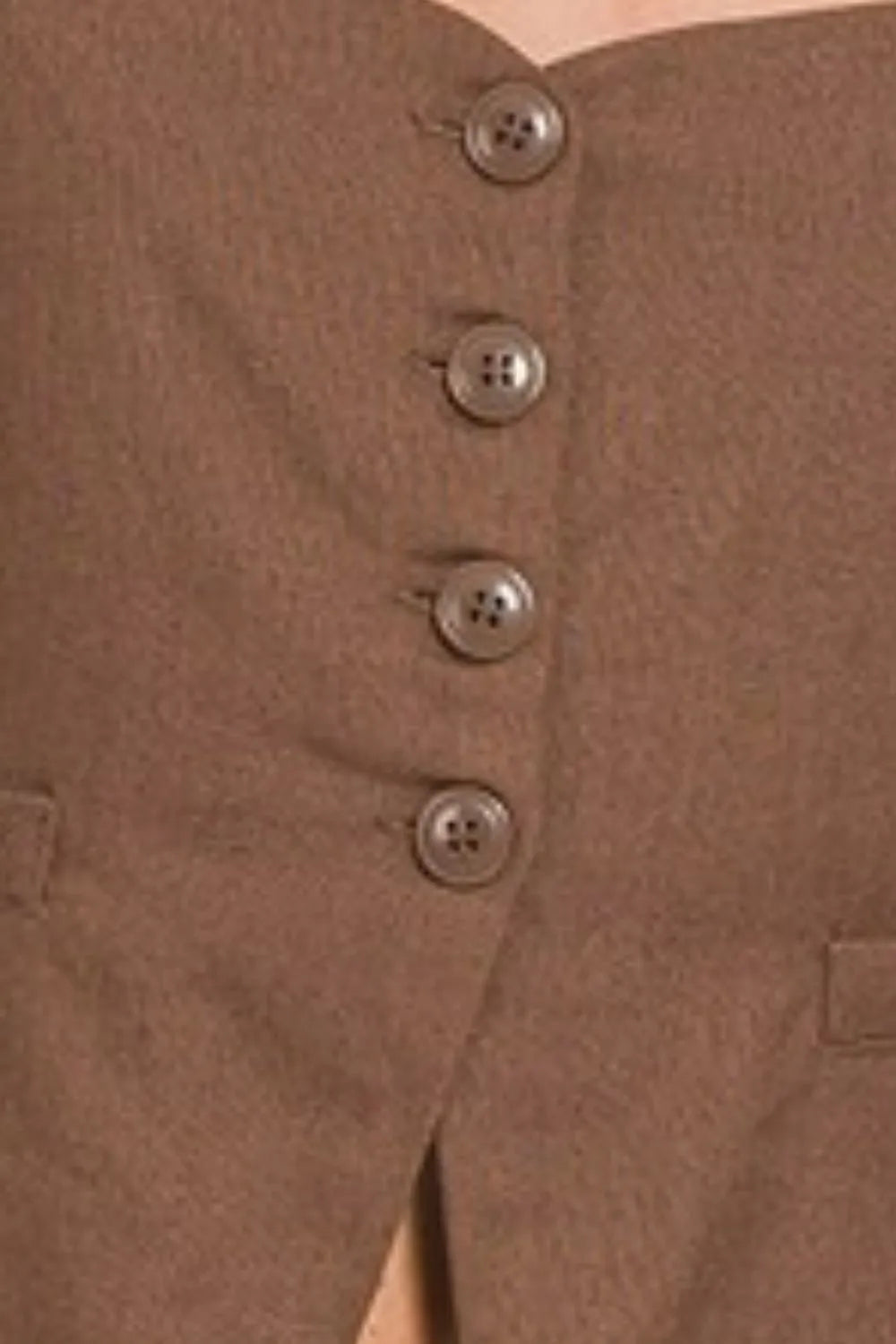 Zenana Linen Tie-back 4-button Vest with Lining in Brown, view 3