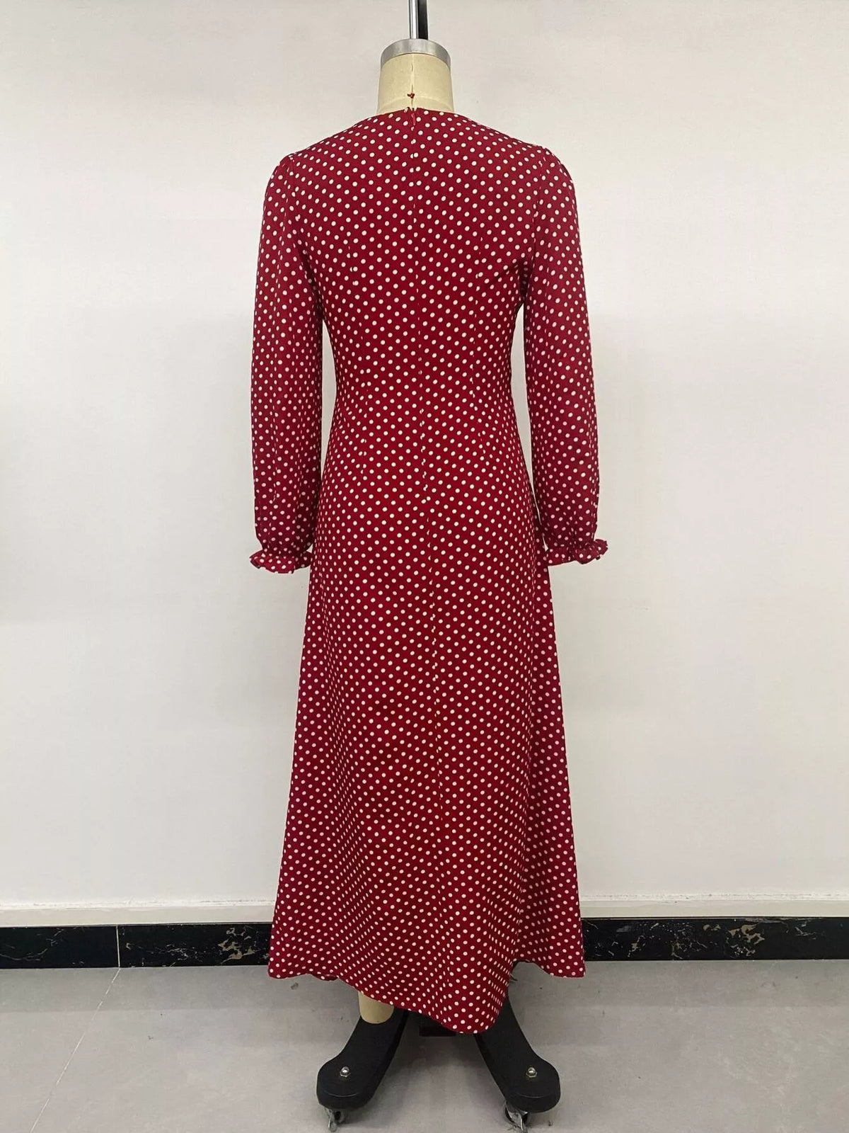 Square Neck Polka Dot Long Sleeve Maxi Dress - Lilixa.store