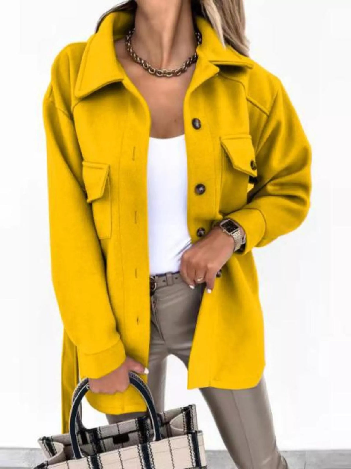 Button-Down Tie Waist Coat in Yellow